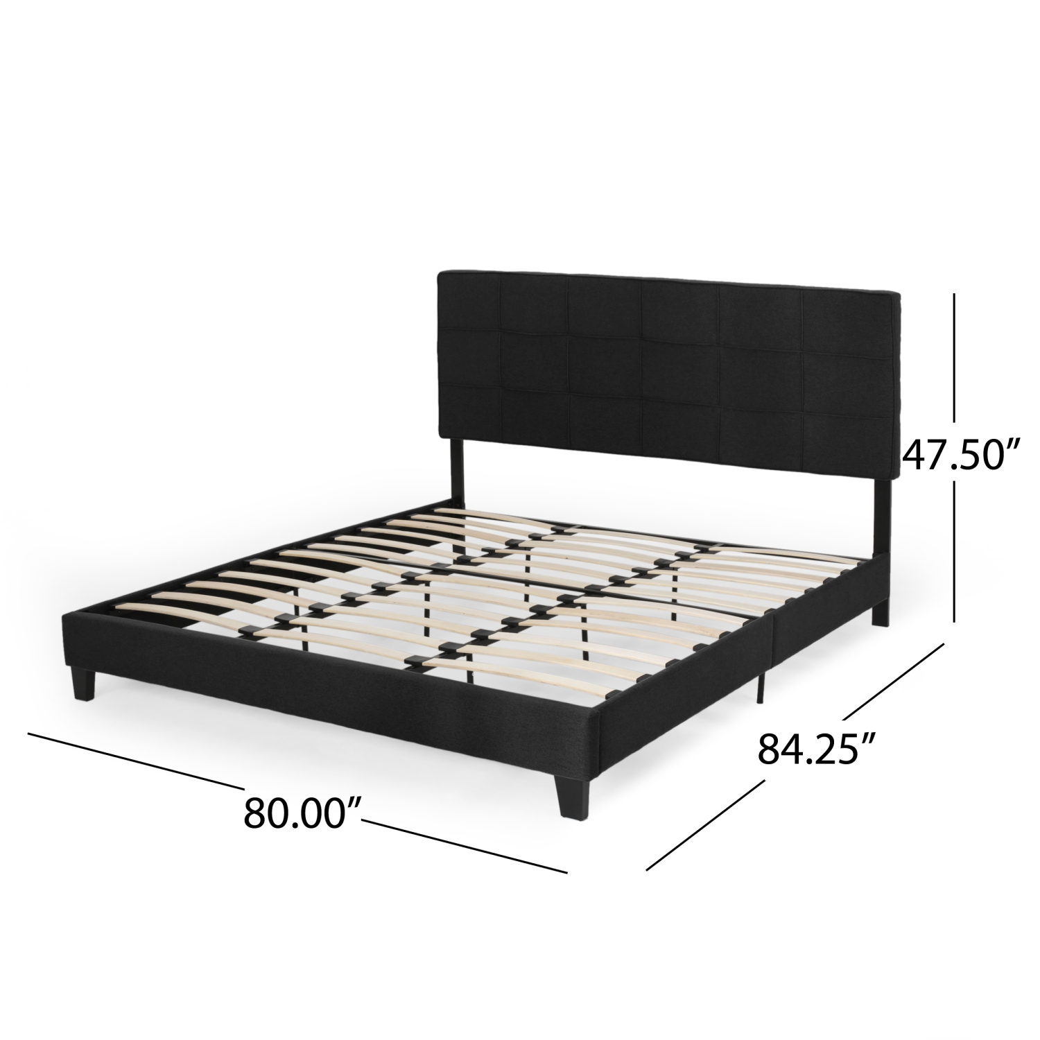 King Upholstered Platform Bed Frame - Tufted, Easy Assembly, Black