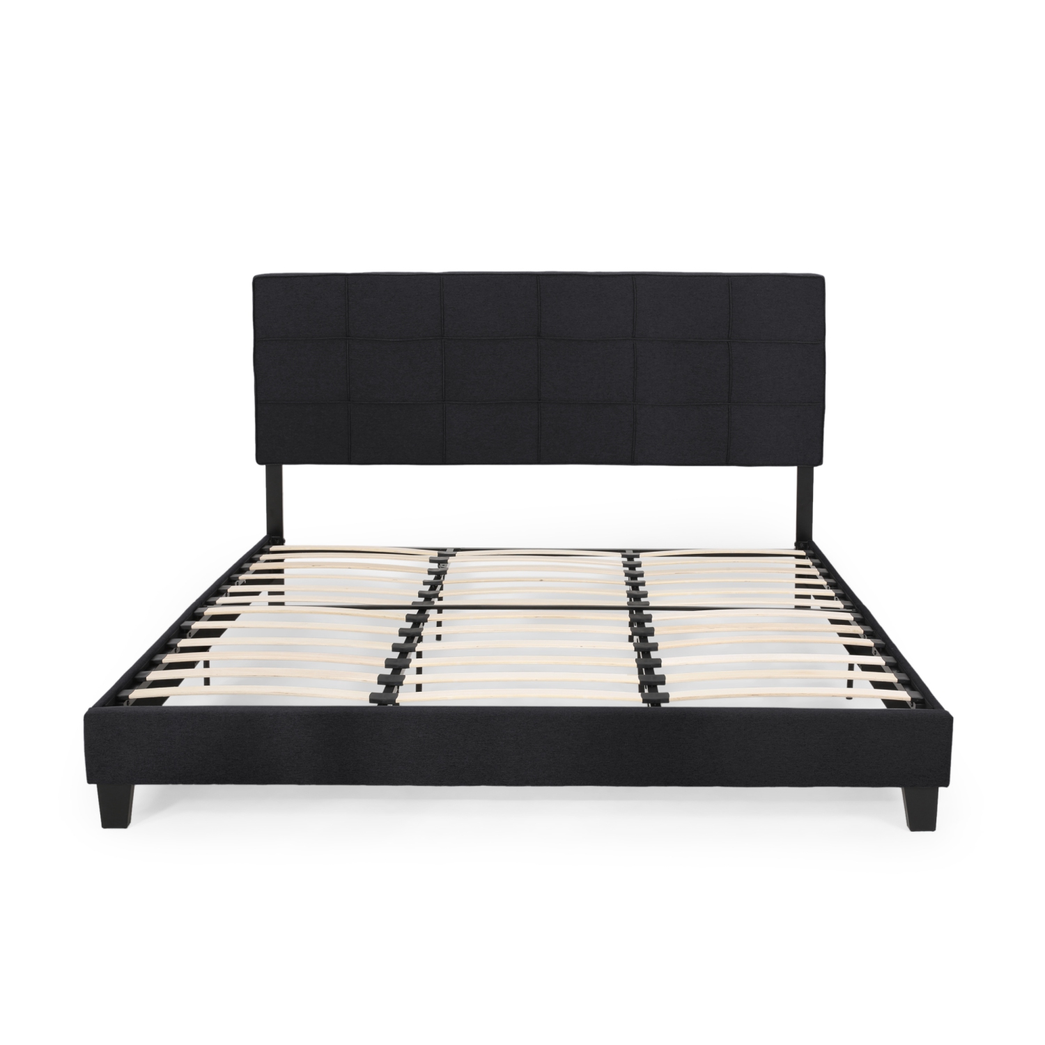 King Upholstered Platform Bed Frame - Tufted, Easy Assembly, Black
