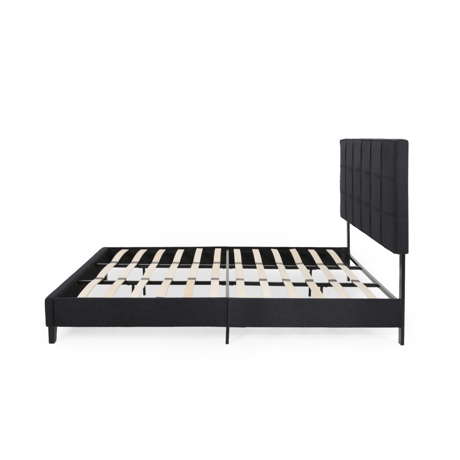 King Upholstered Platform Bed Frame - Tufted, Easy Assembly, Black