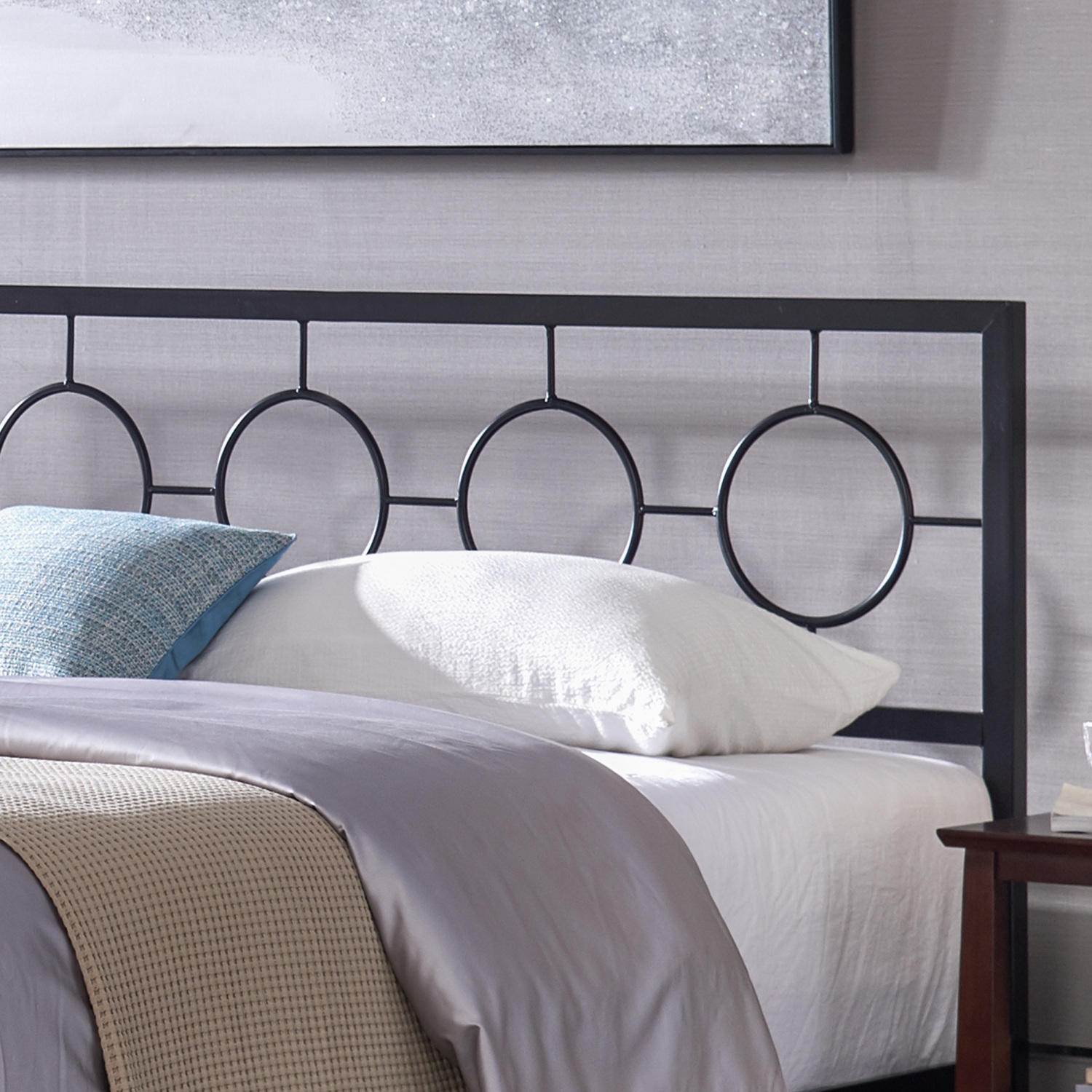 Black King Metal Bed Frame - Circular Headboard & Footboard