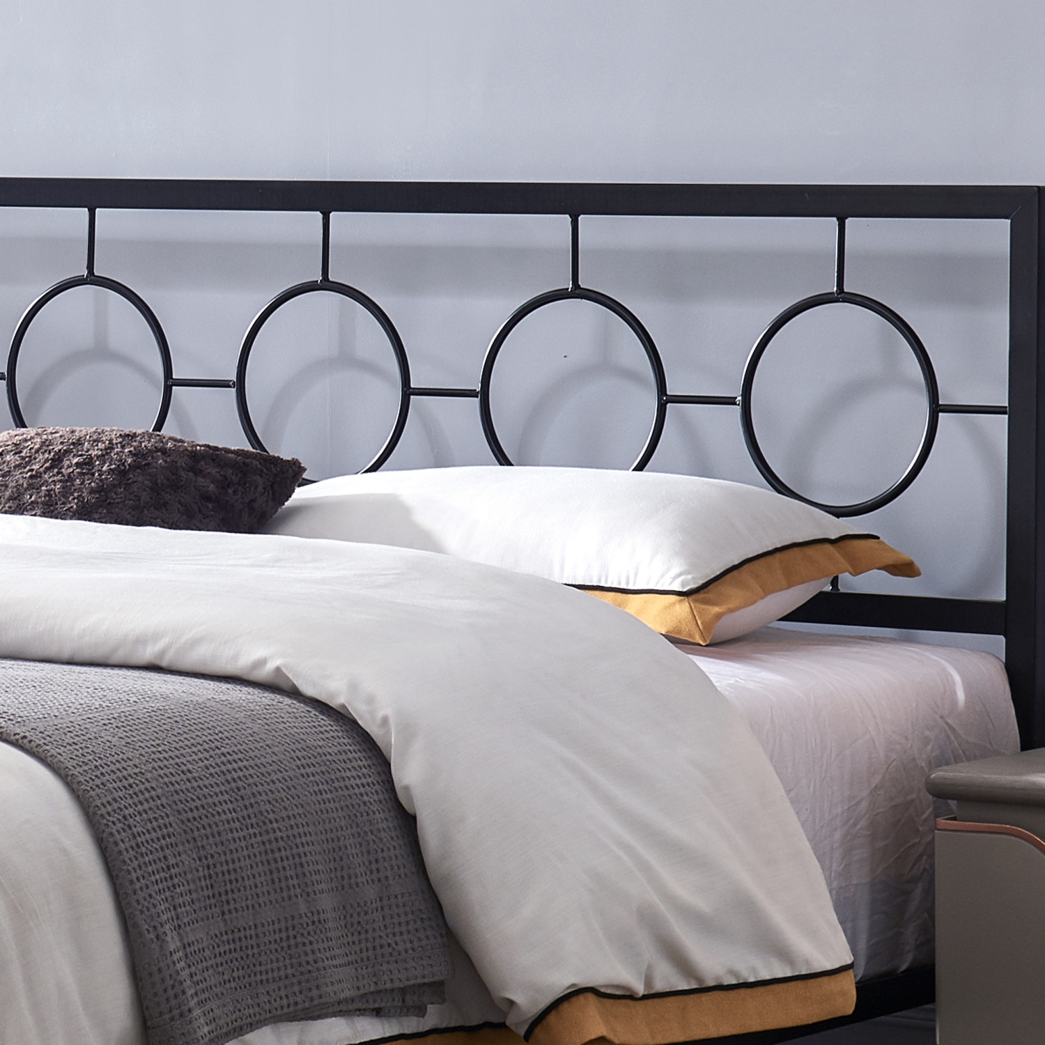 Black King Metal Bed Frame - Circular Headboard & Footboard