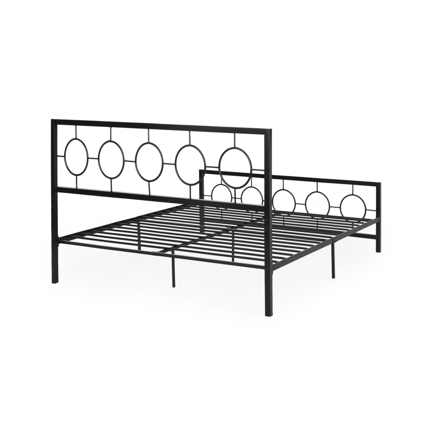 Black King Metal Bed Frame - Circular Headboard & Footboard