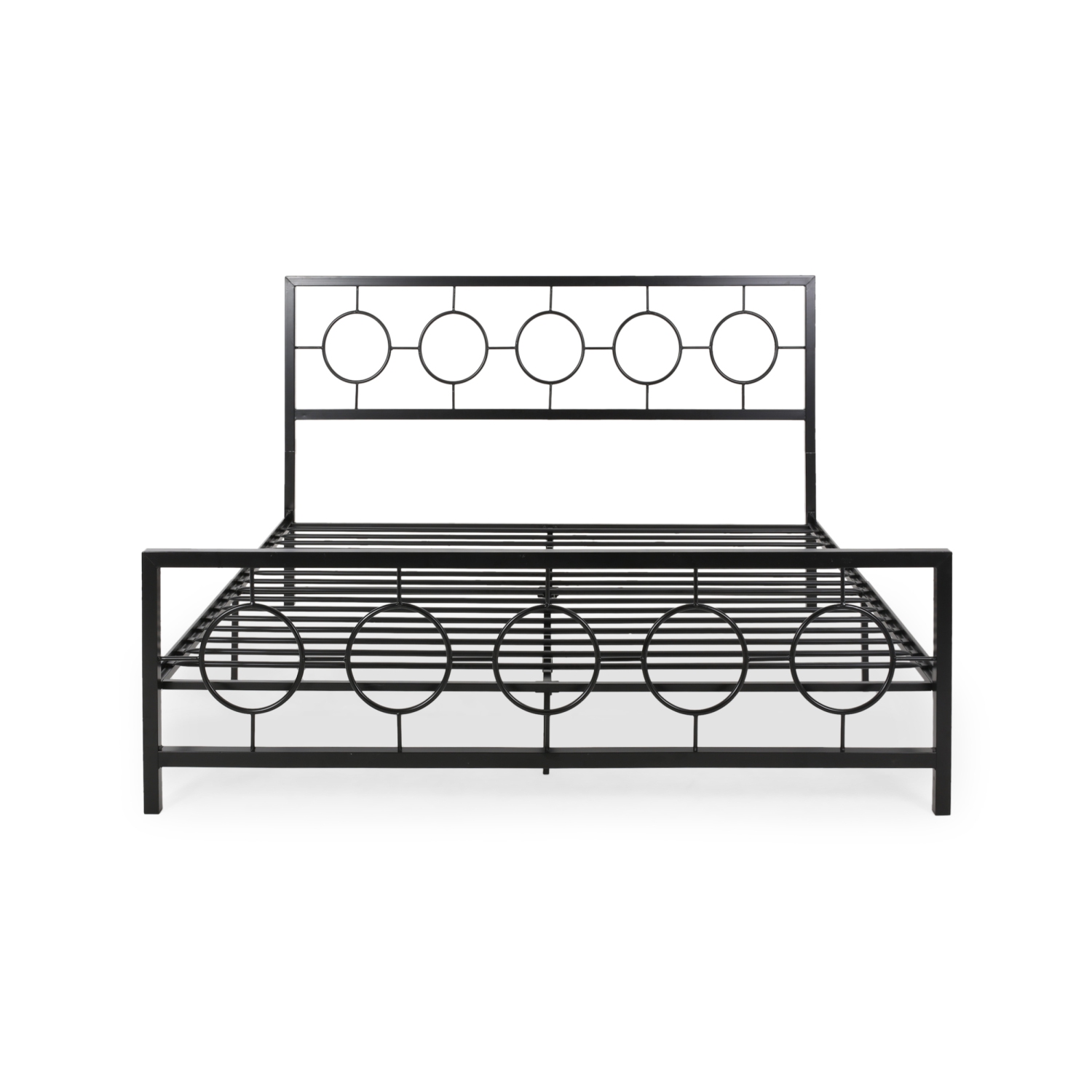 Black King Metal Bed Frame - Circular Headboard & Footboard