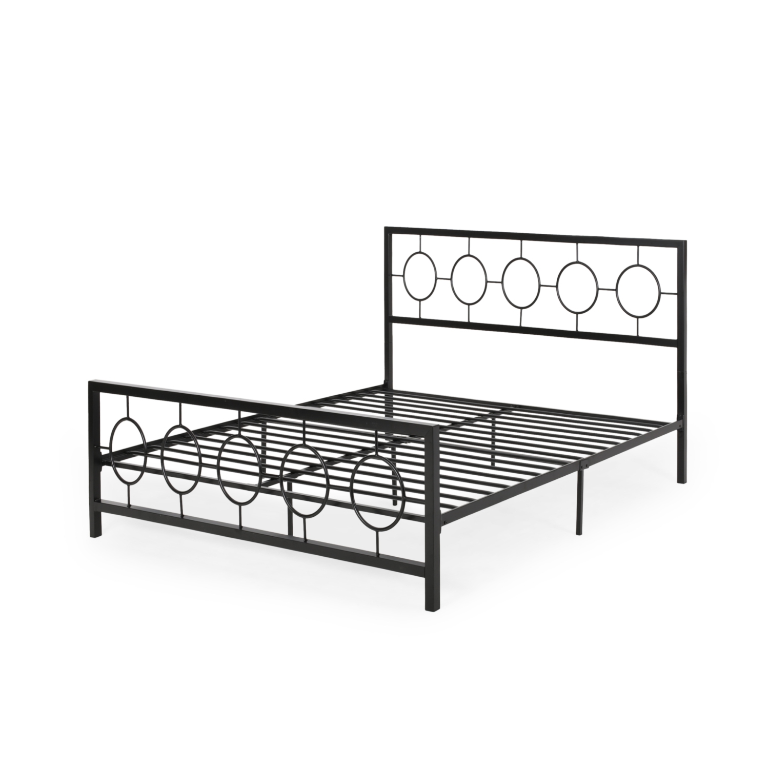 Black King Metal Bed Frame - Circular Headboard & Footboard