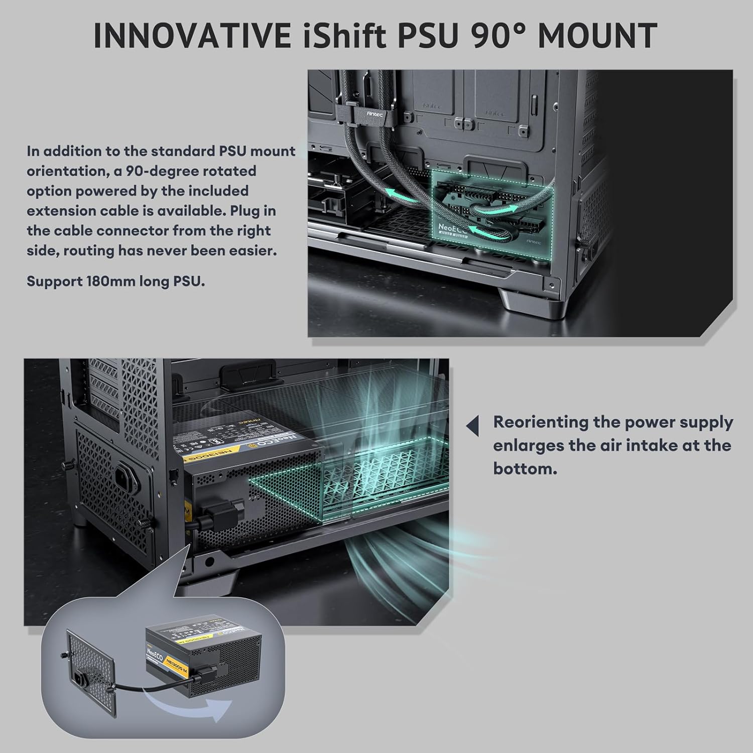 Antec Flux Pro, 6 x PWM Fans Included, High-Airflow Front Panel with Walnut Wood, iShift PSU 90° Mount, USB3.0 x 2, Type-C, 420mm Radiator Support,