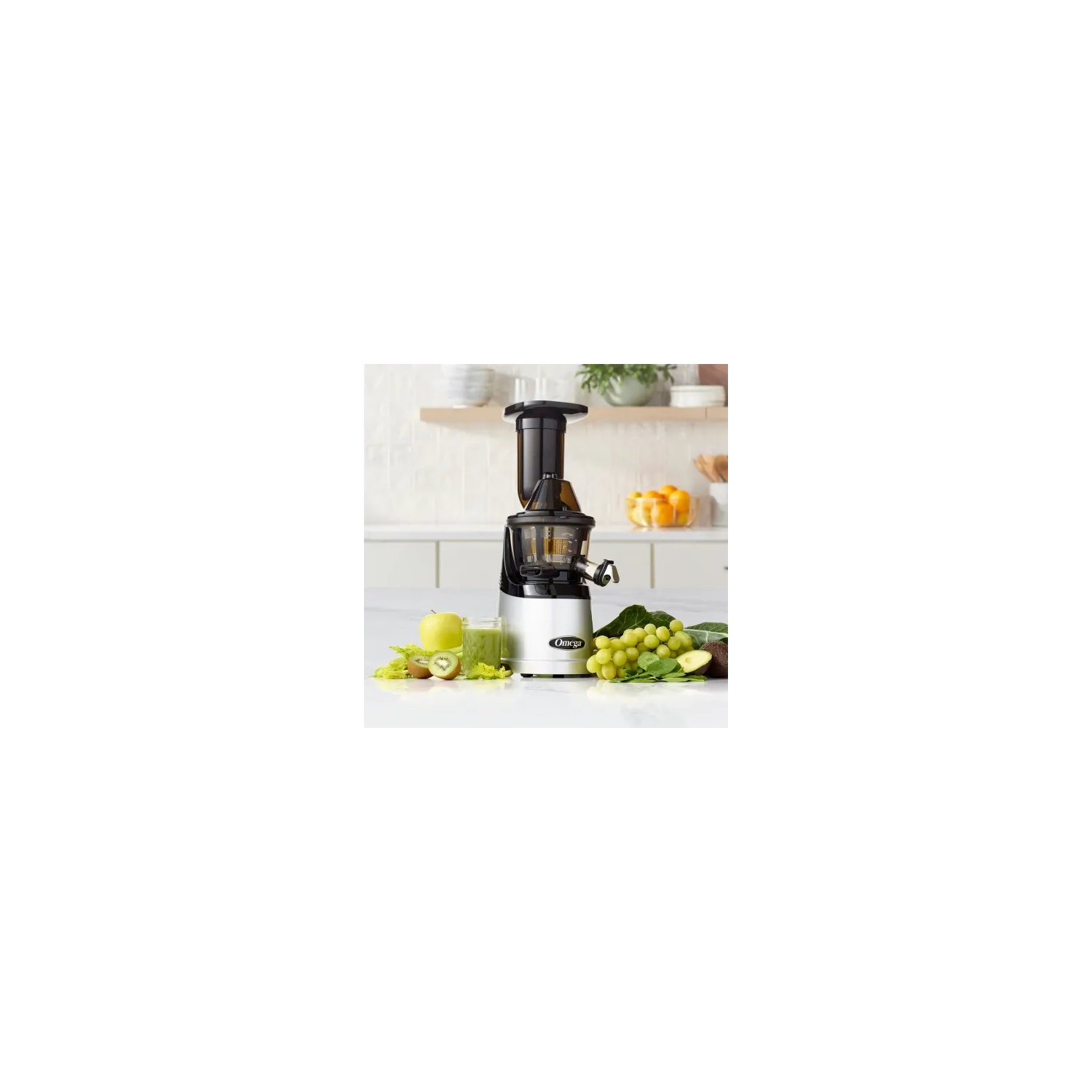 Omega Juicers MMV700S MegaMouth Vertical Low Speed Quiet Juicer with Smart Cap Spout Tap, Silver - 240-Watt(Brand-New)