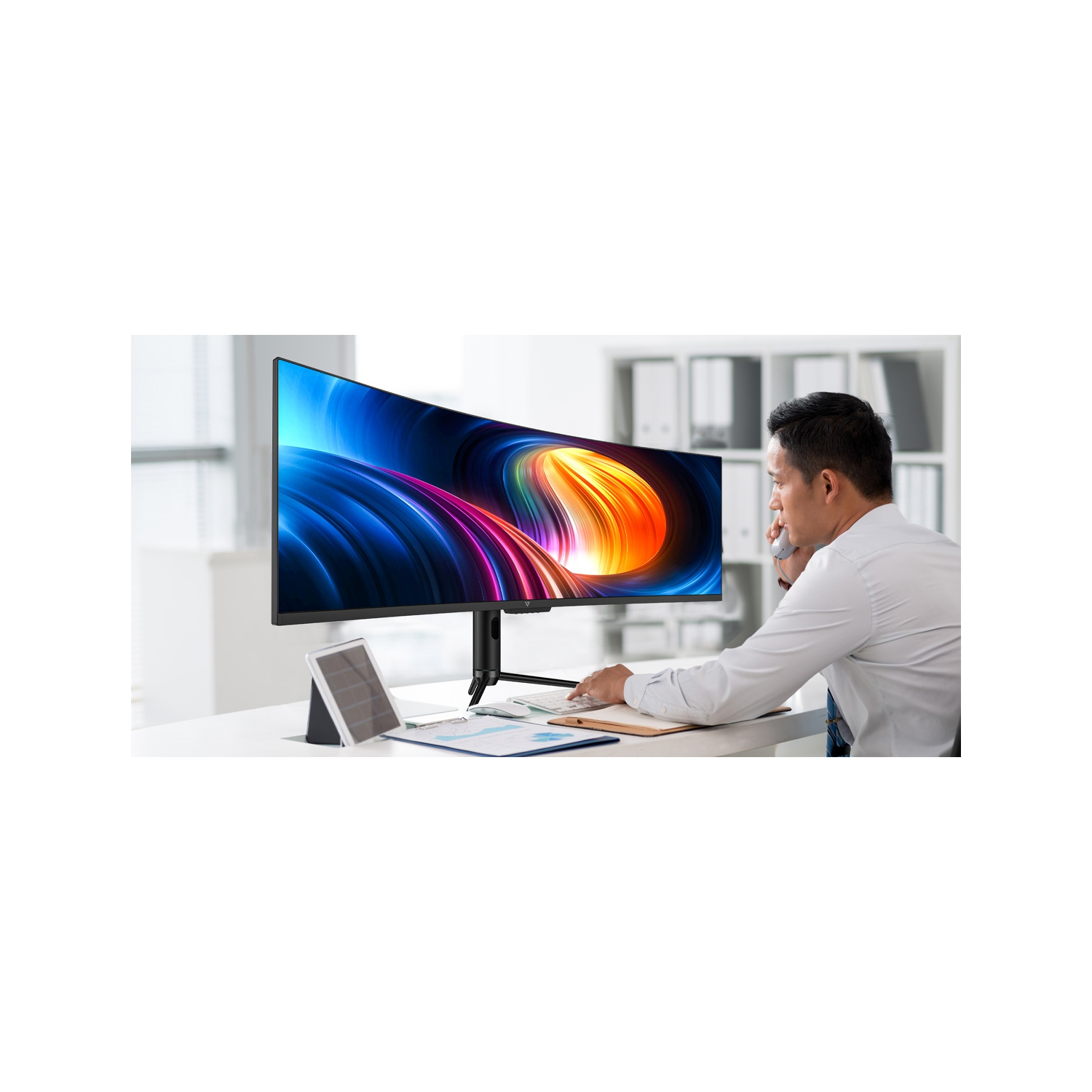 V7 49" USB-C Viewable Curved Monitor - DQHD - 5120 x 1440 - Height Adjustable
