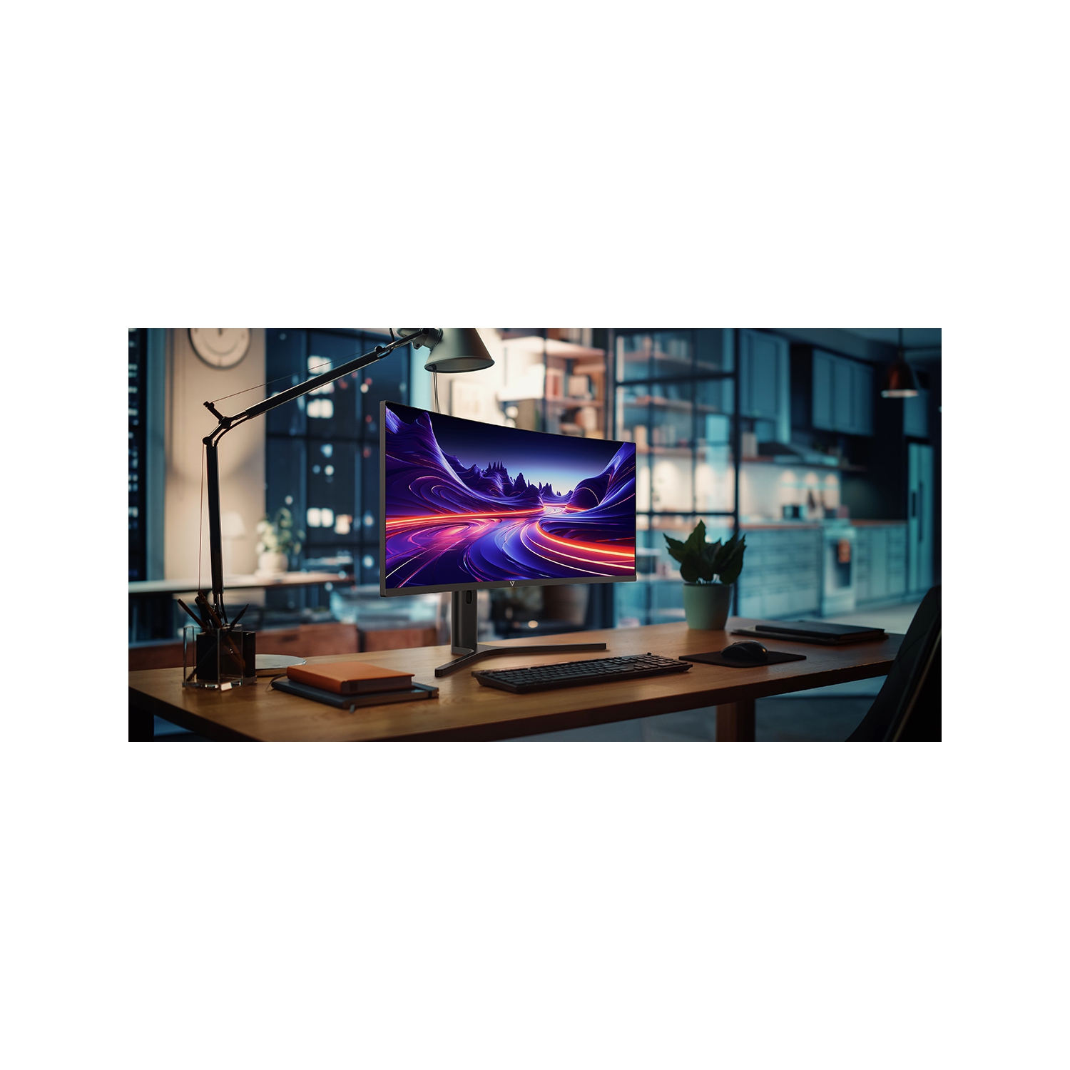 V7 – Moniteur incurvé visible de 34 po – WQHD – 3440 x 1440 – Hauteur réglable