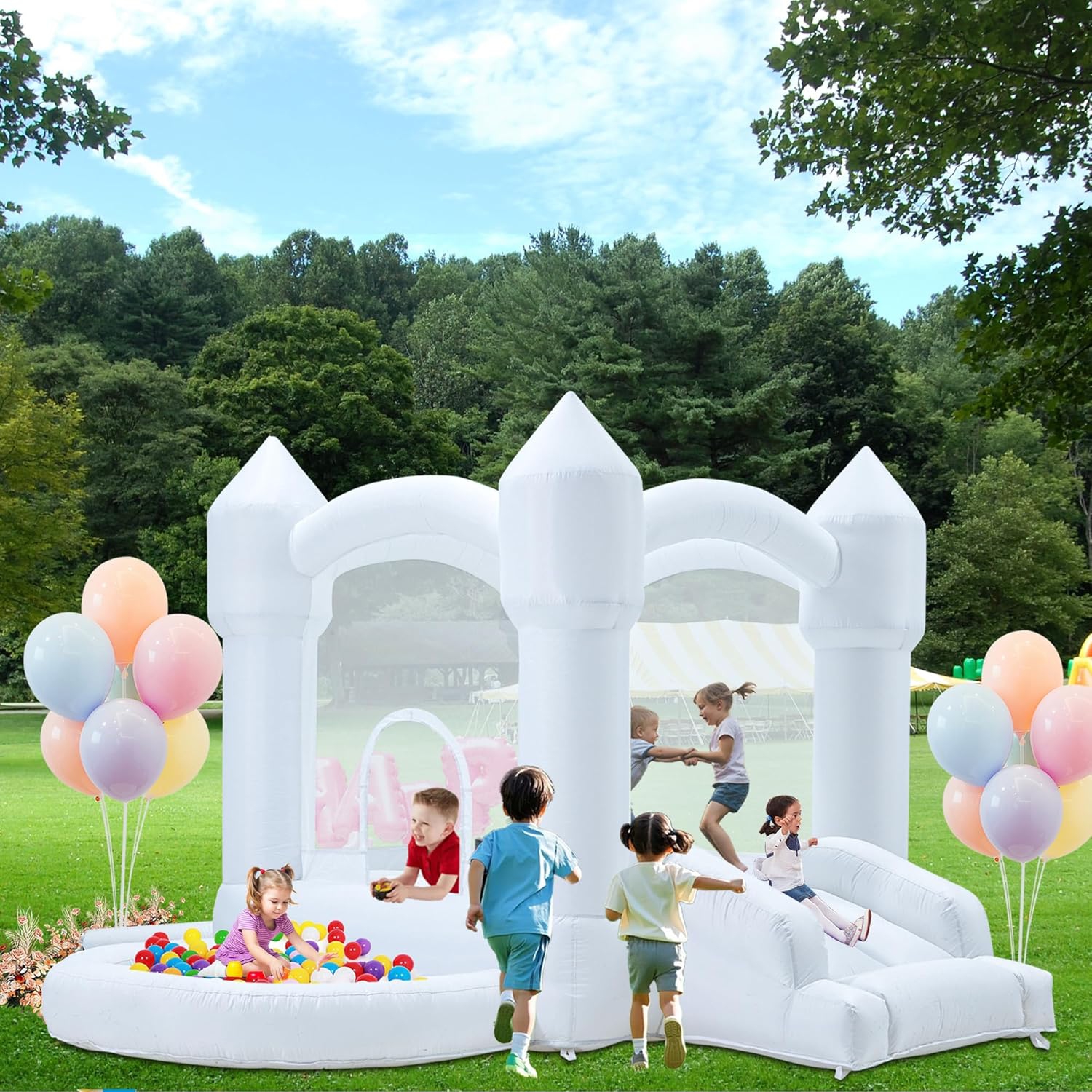 EROMMY 10.5x 9x 7ft Inflatable Bounce House with Ball Pool & Slide, Indoor/Outdoor Kids Play Castle, White