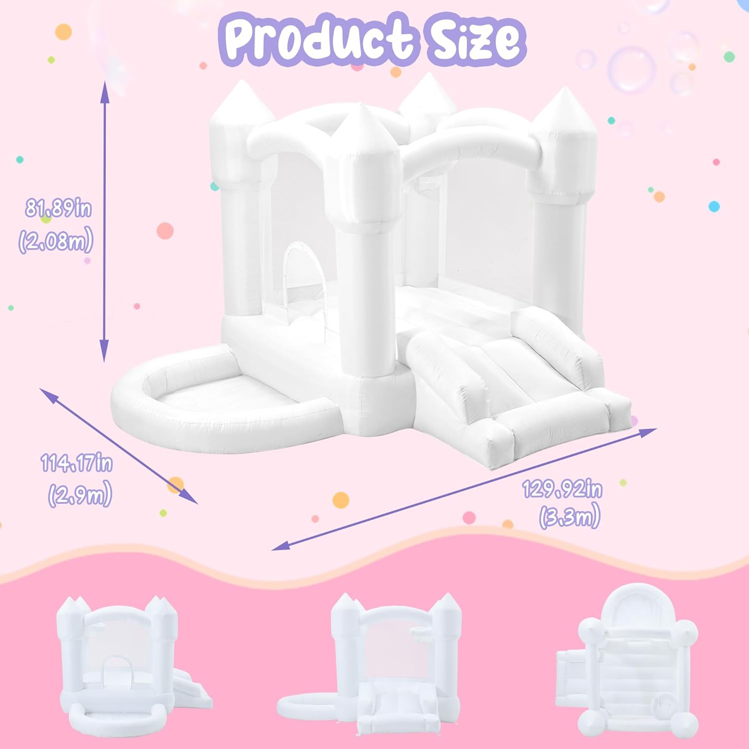 EROMMY 10.5x 9x 7ft Inflatable Bounce House with Ball Pool & Slide, Indoor/Outdoor Kids Play Castle, White