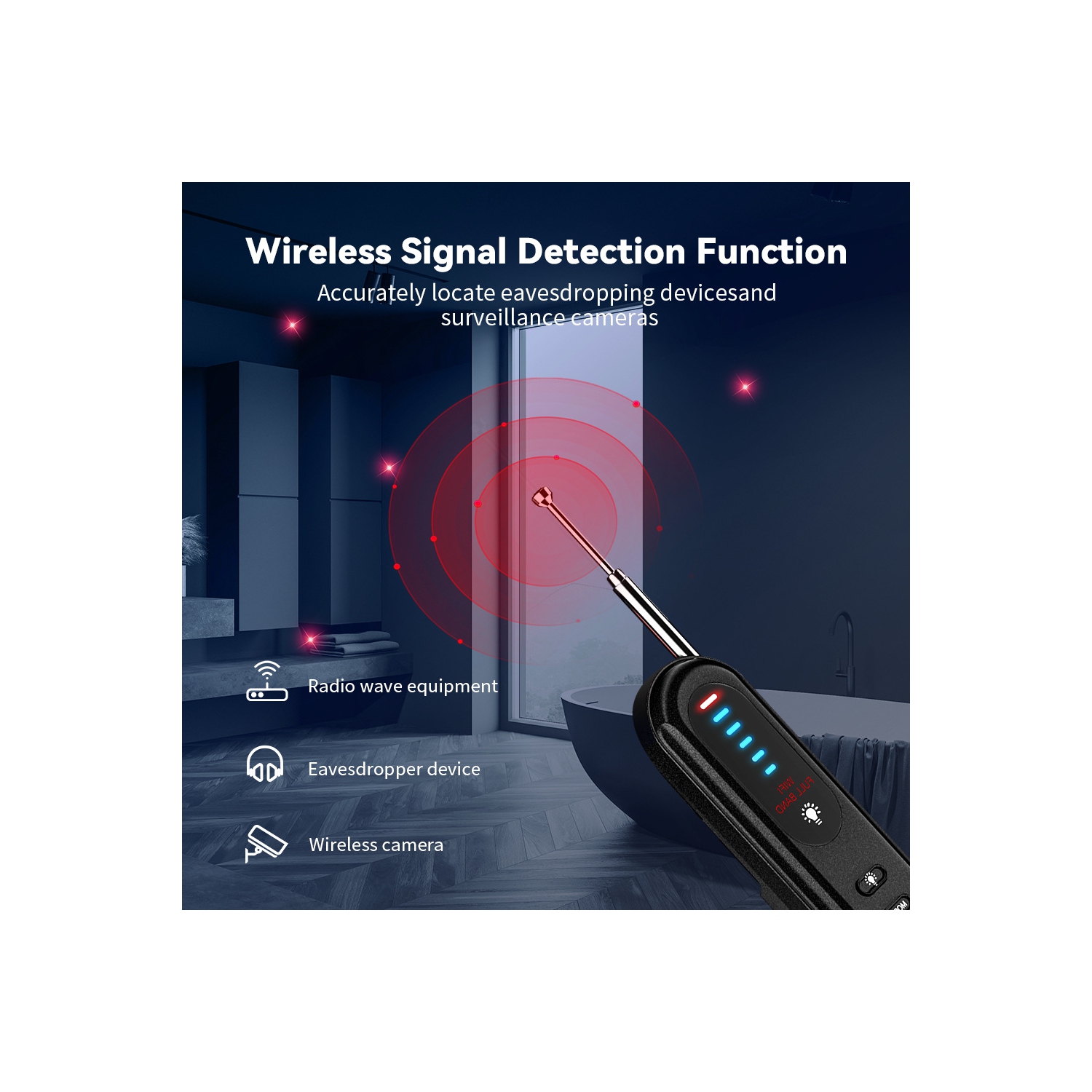 Camera detector GPS wireless signal hotel anti-sneak infrared detector fast and accurate detection - black