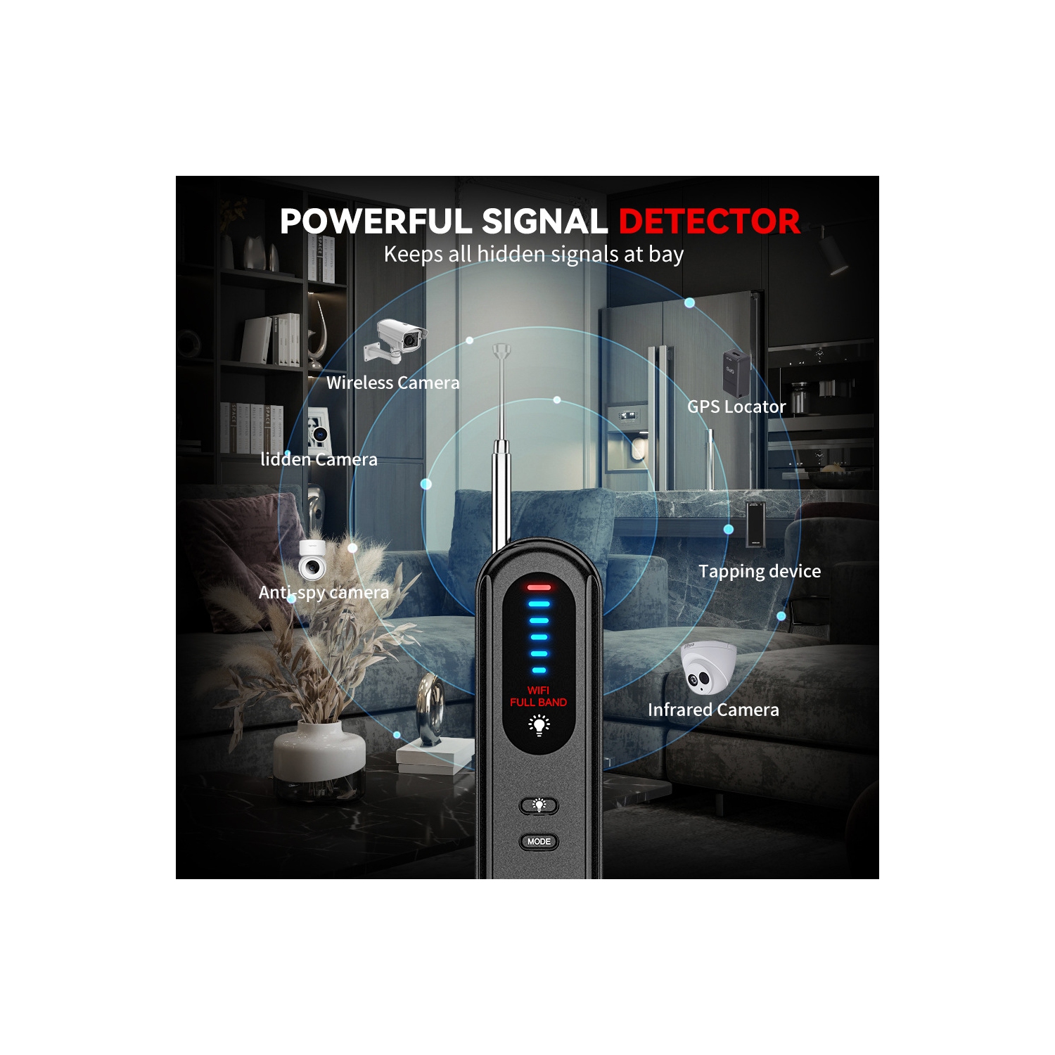 Camera detector GPS wireless signal hotel anti-sneak infrared detector fast and accurate detection - black