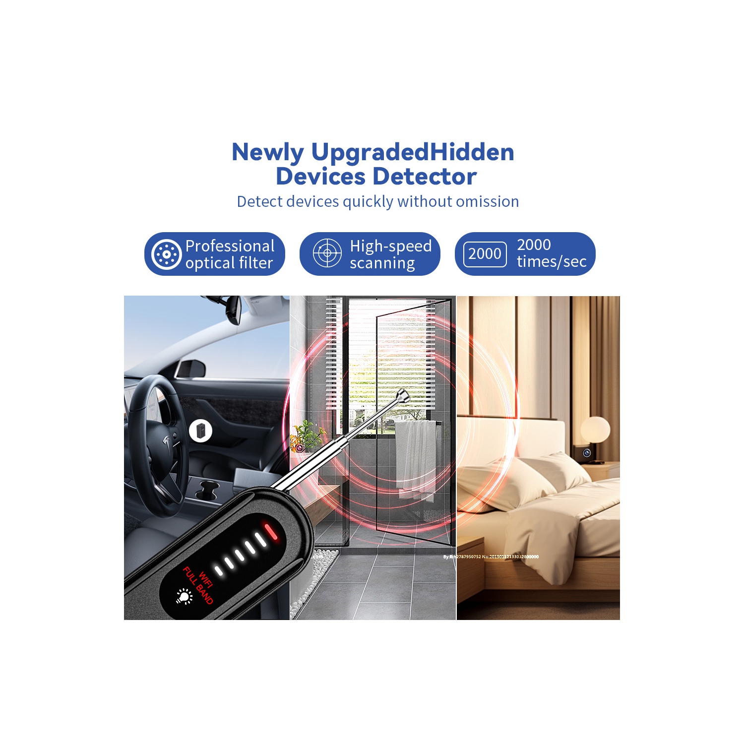 Camera detector GPS wireless signal hotel anti-sneak infrared detector fast and accurate detection - black