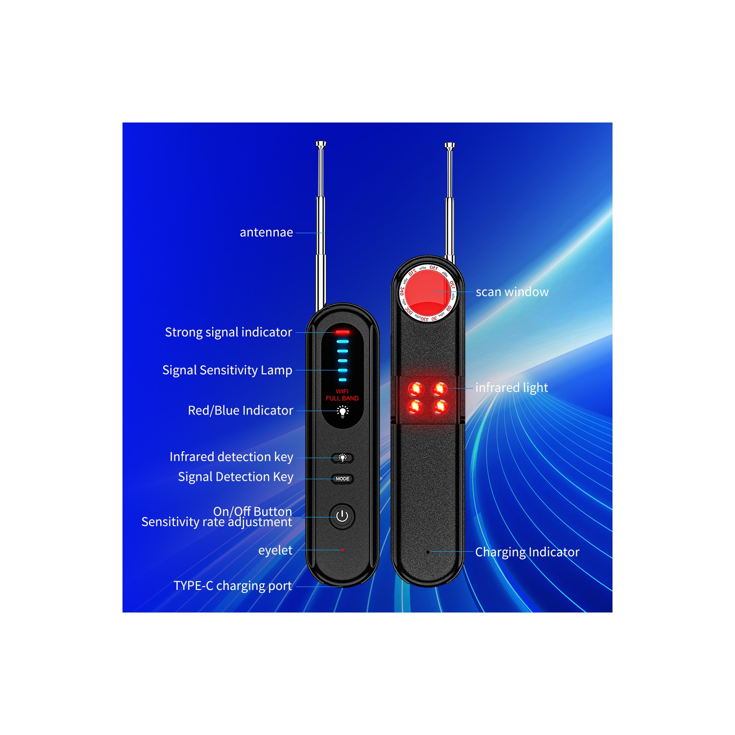 Camera detector GPS wireless signal hotel anti-sneak infrared detector fast and accurate detection - black