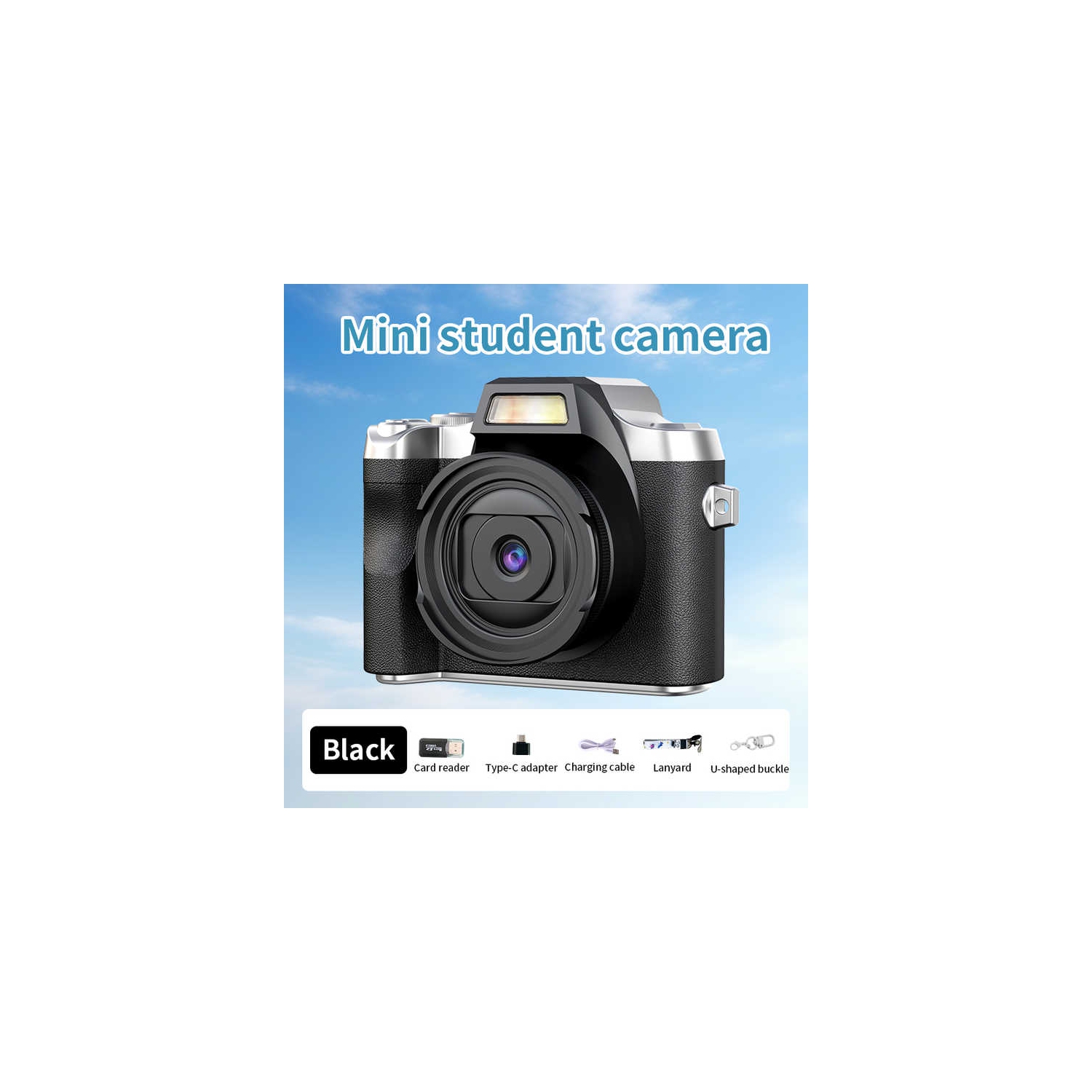 HD digital camera small SLR student party selfie video portable mini CCD camera retro fashion digital camera 4K HD - black + 32G memory card + card