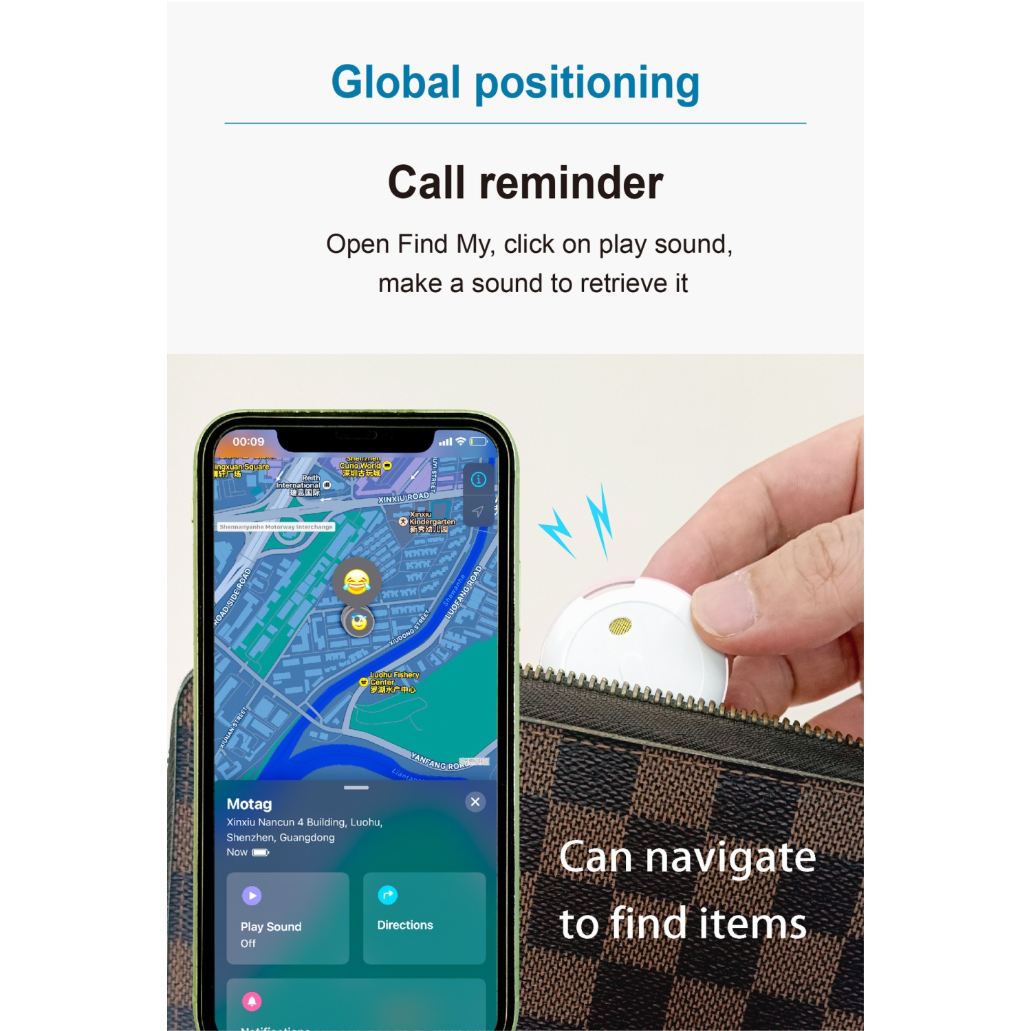 Motag Anti-lost Device Waterproof IP67 Plastic Wallet Car Tracking Key Item Locator Certified Elderly Anti-lost Locator Wallet Key Item Car Pet