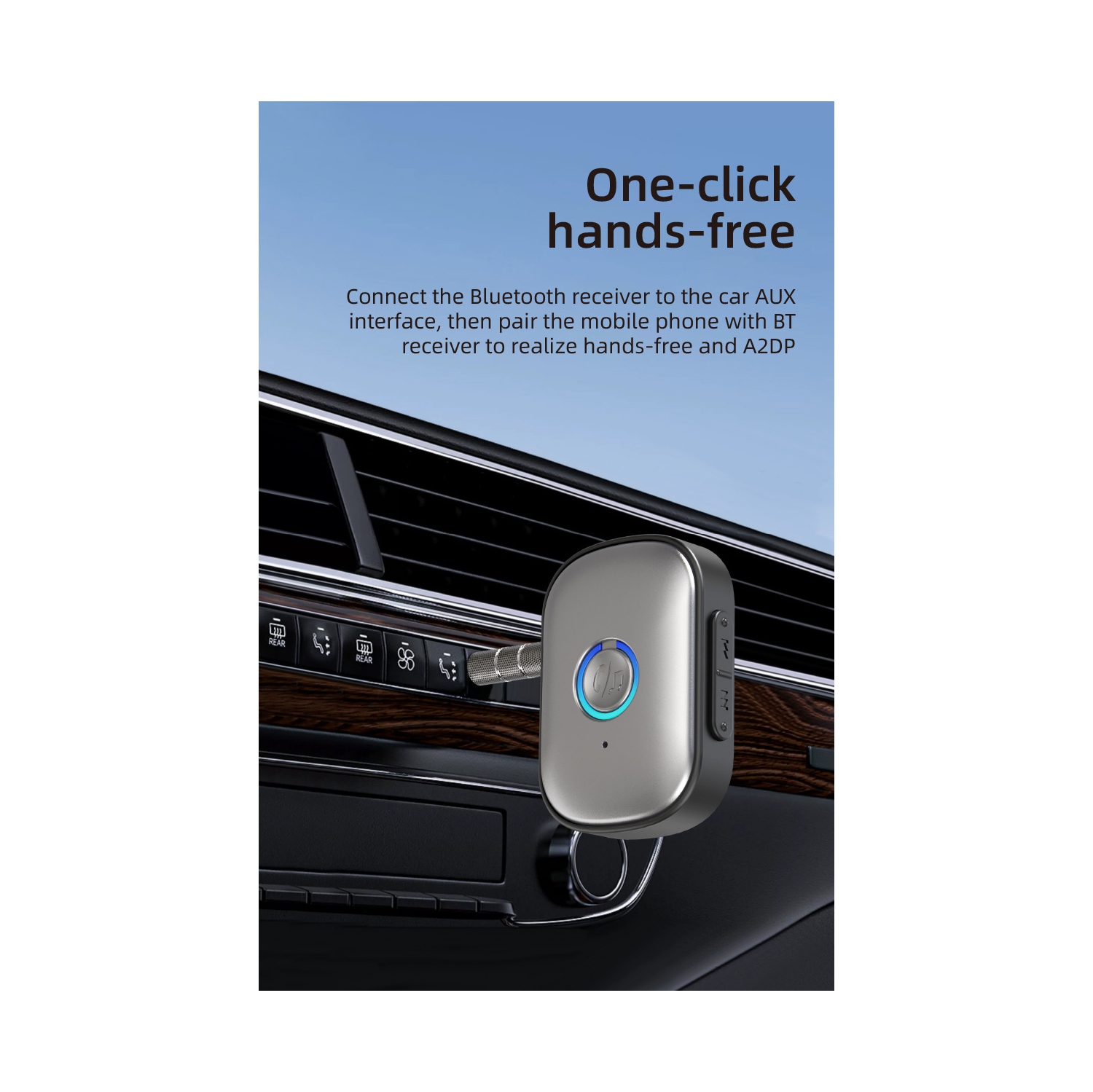 Récepteur Bluetooth adaptateur audio pour l'auto mains libres HD récepteur d'auto longue autonomie auxiliaire - W1 - gris argenté