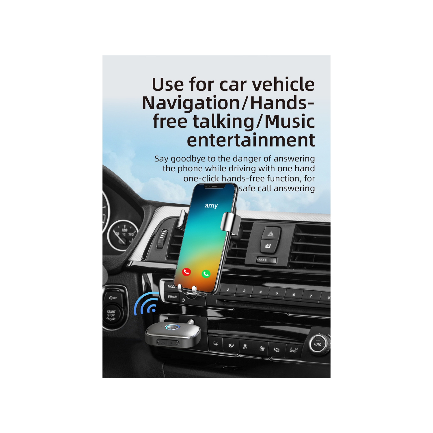 Récepteur Bluetooth adaptateur audio pour l'auto mains libres HD récepteur d'auto longue autonomie auxiliaire - W1 - gris argenté