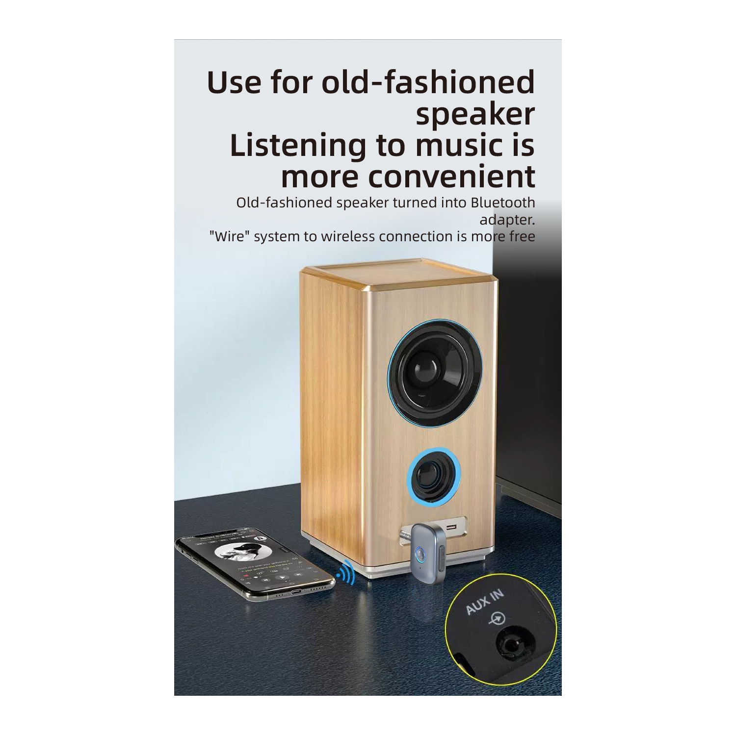 Récepteur Bluetooth adaptateur audio pour l'auto mains libres HD récepteur d'auto longue autonomie auxiliaire - W1 - gris argenté