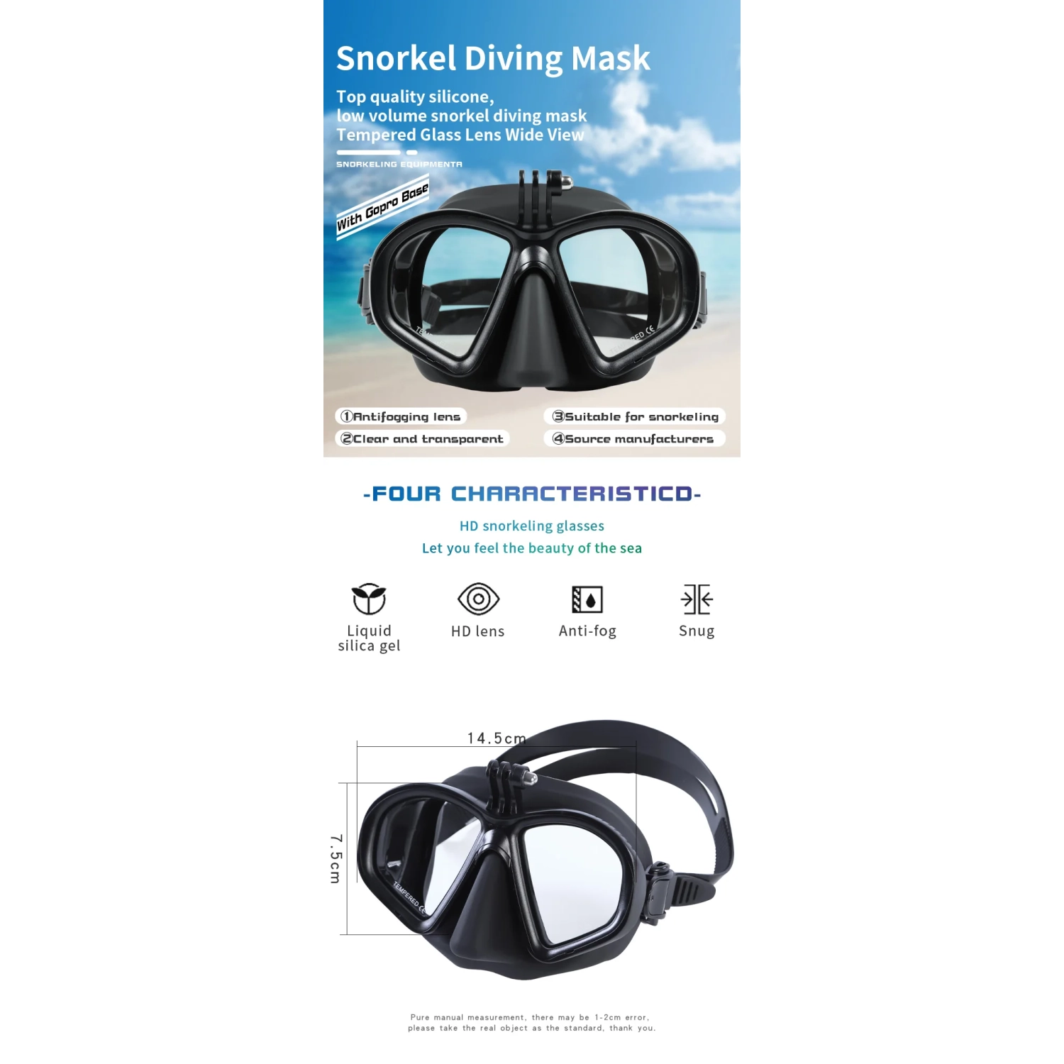 Professional men's and women's small free diving goggles snorkeling equipment swimming goggles - with bracket to install the diving camera yourself -