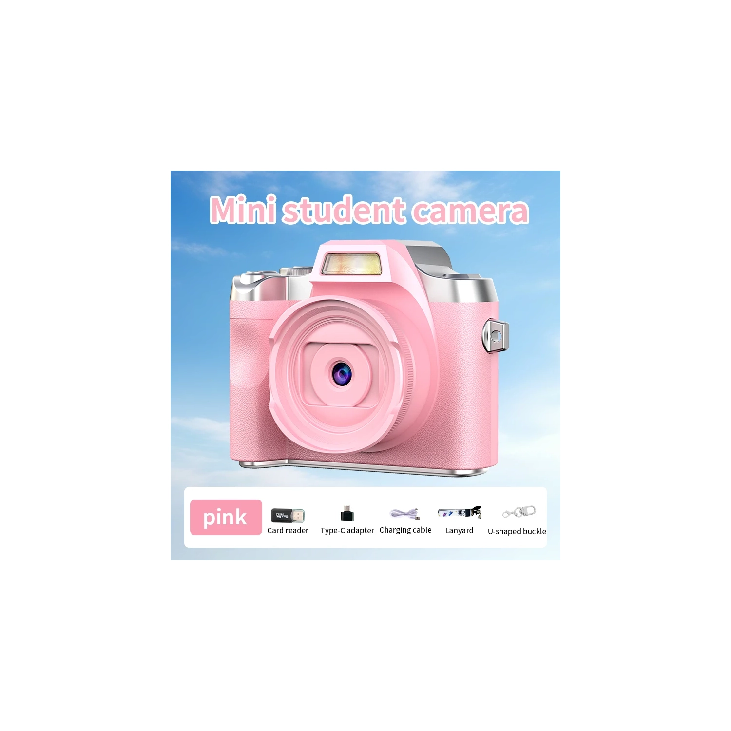 HD digital camera small SLR student party selfie video portable mini CCD camera retro fashion digital camera 4K HD - pink + 32G memory card + card