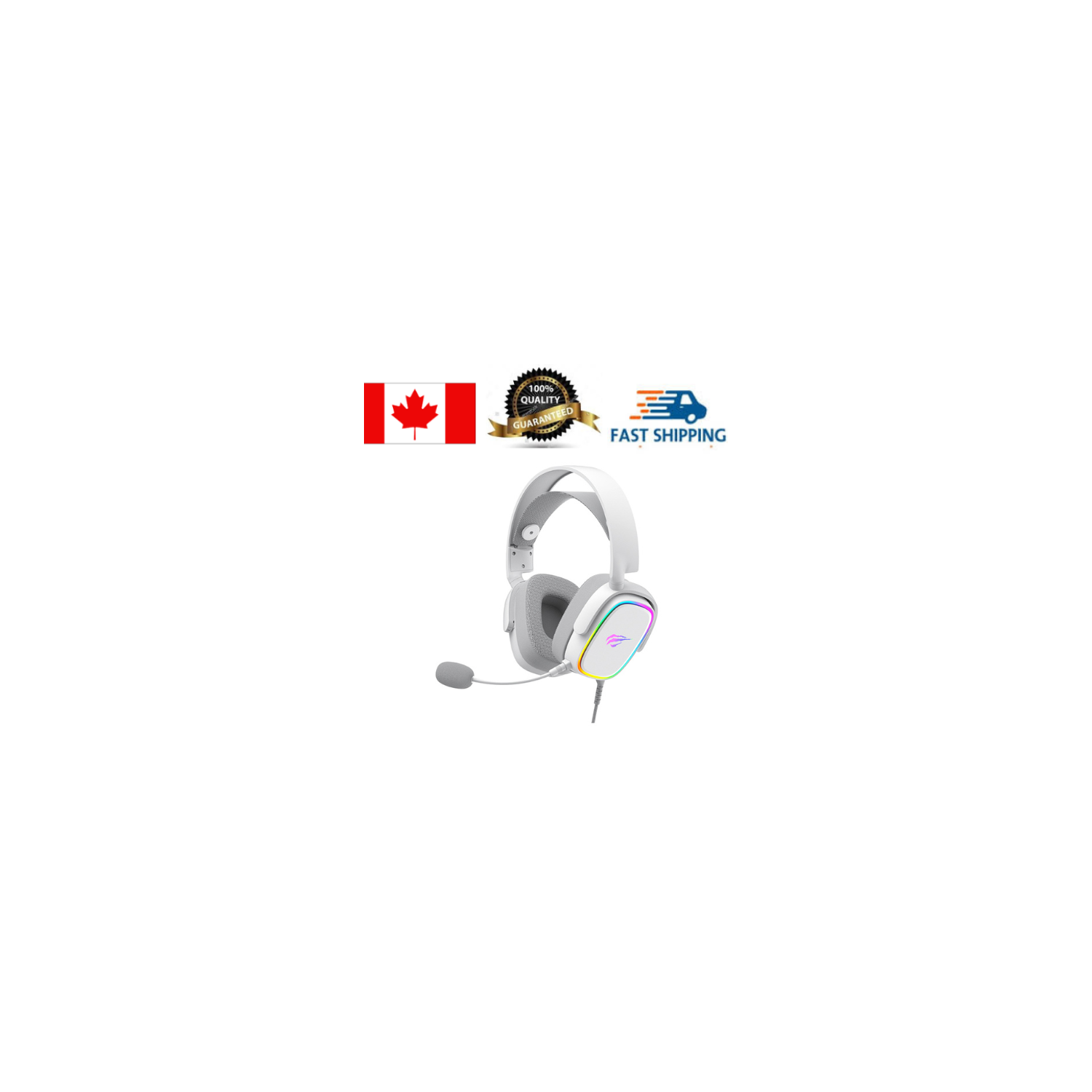 Havit H2035U USB 7,1 Éclairage RVB Super 50&nbsp;mm, casque de jeu stéréo ambiophonique professionnel 3D avec microphone amovible Design_white