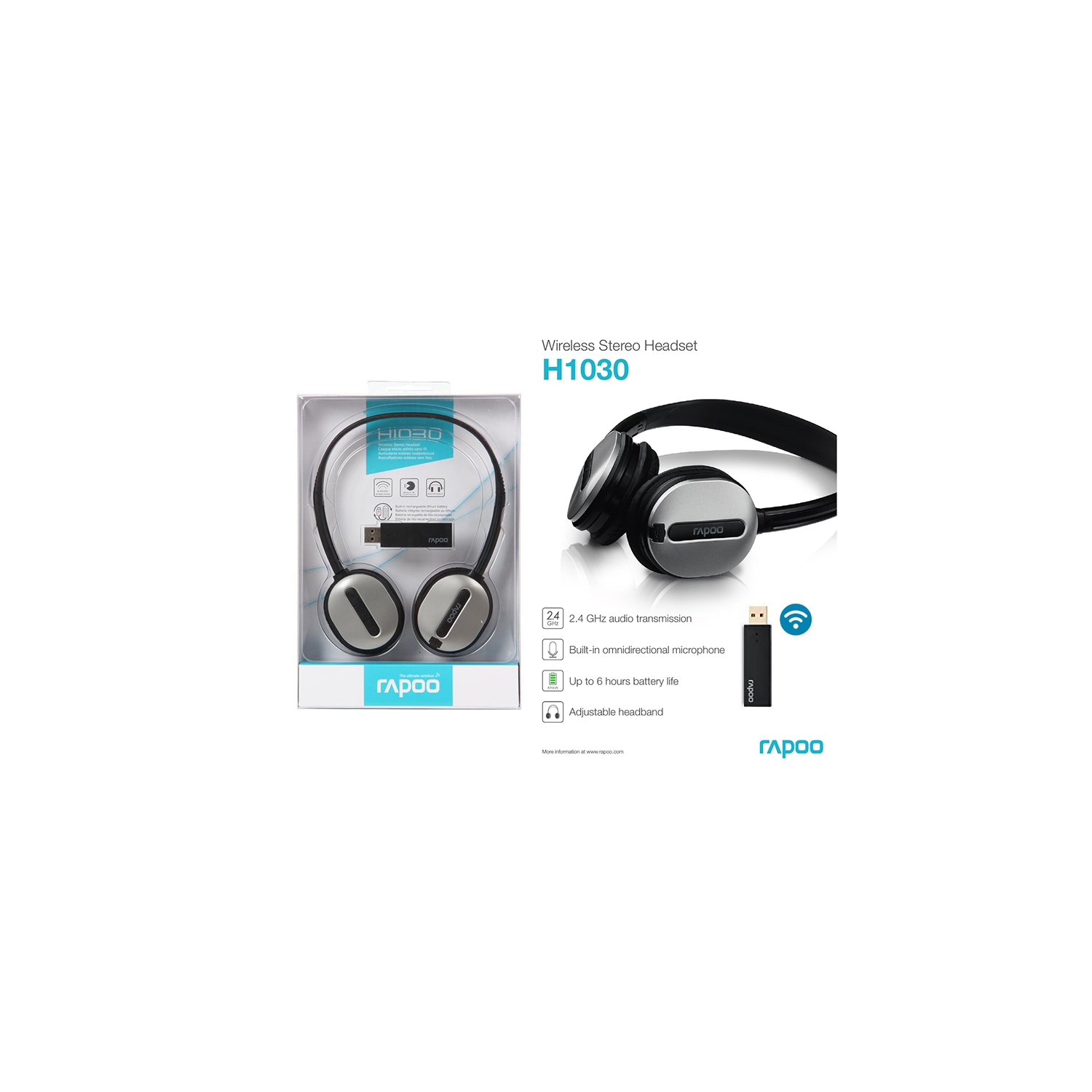 Casque stéréo sans fil 2,4&nbsp;GHz H1030 de Rapoo avec microphone intégré