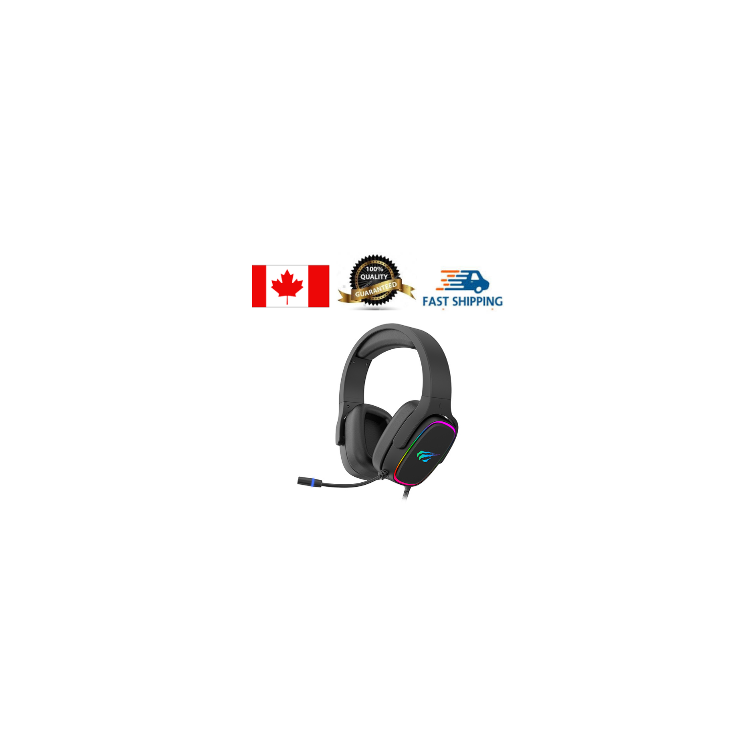 Havit H2029U USB7.1 super haut-parleur de 50&nbsp;mm, son ambiophonique stéréo 3D, casque de jeu professionnel LED Lighting_Noir