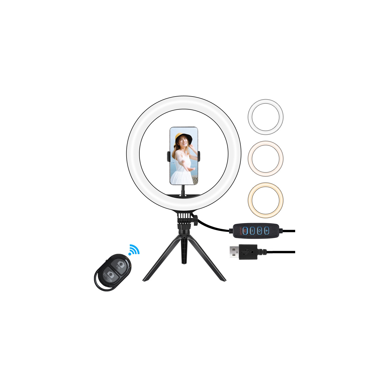 LED Selfie Ring Light - Suitable for Phones and Cameras, Can be Used for /Video/Vlog/TikTok10 Inch Ring Light + Hose Phone Clip + Metal Tripod +