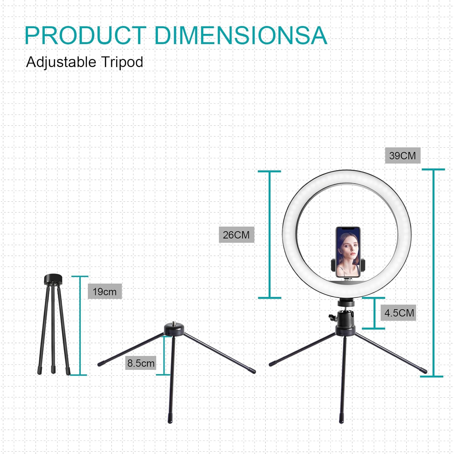 LED Selfie Ring Light - Suitable for Phones and Cameras, Can be Used for /Video/Vlog/TikTok10 Inch Ring Light + Hose Phone Clip + Metal Tripod +