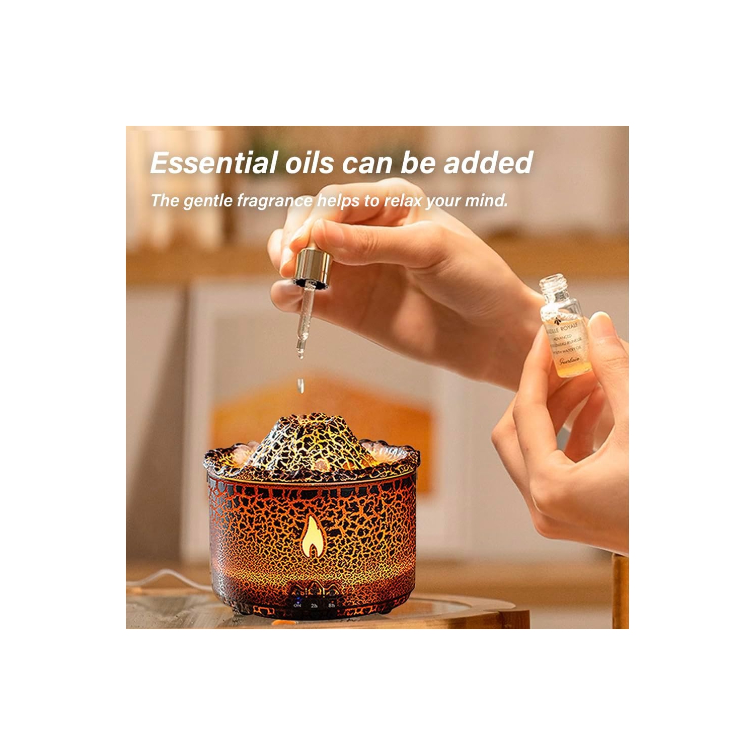 Flame Air Humidifier, Volcano Aromatherapy 360ml Ultrasonic Essential Oil Diffuser | 3D Dual Mode Silent Aromatherapy Humidifier | Cold Volcano Air