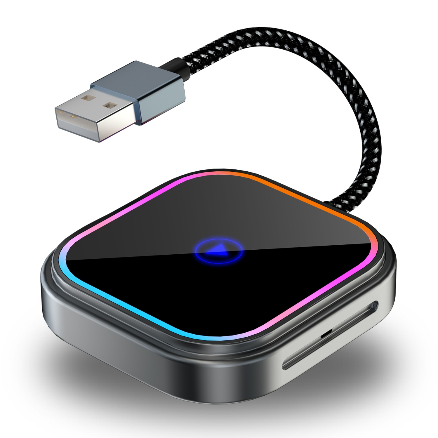 Adaptateur CarPlay sans fil 2-en-1 pour iPhone et Android, éclairage réactif audio, clé CarPlay d'Apple et adaptateur pour l'auto Android, taille