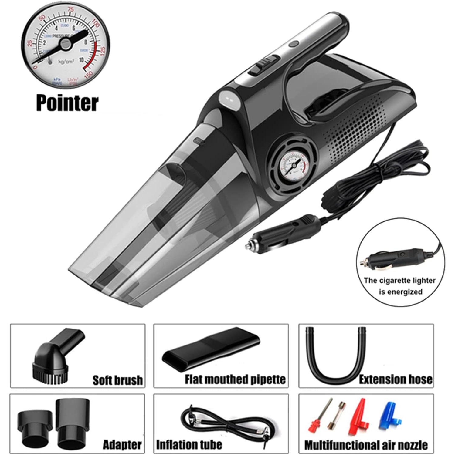 Aspirateur 120&nbsp;W pour l'auto 4 en 1 avec pompe à air légère Aspirateur de voiture haute puissance Aspirateur de voiture 120&nbsp;W avec