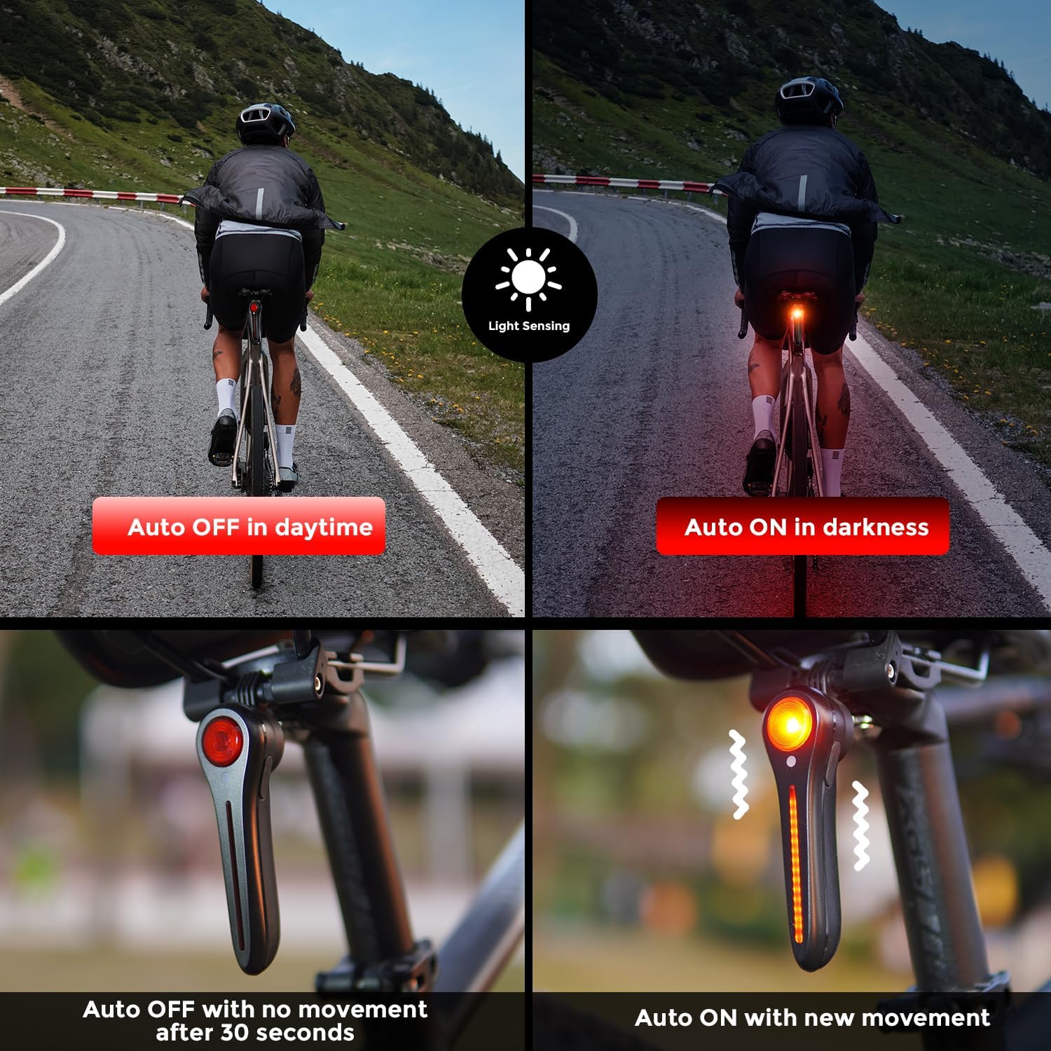 Bike Tail Light - 6 Smart Modes Brake + Light + Motion Sensor - 100 Lumen Bike Rear Tail Light with Quick Release Bracket Set for Saddle and Seat