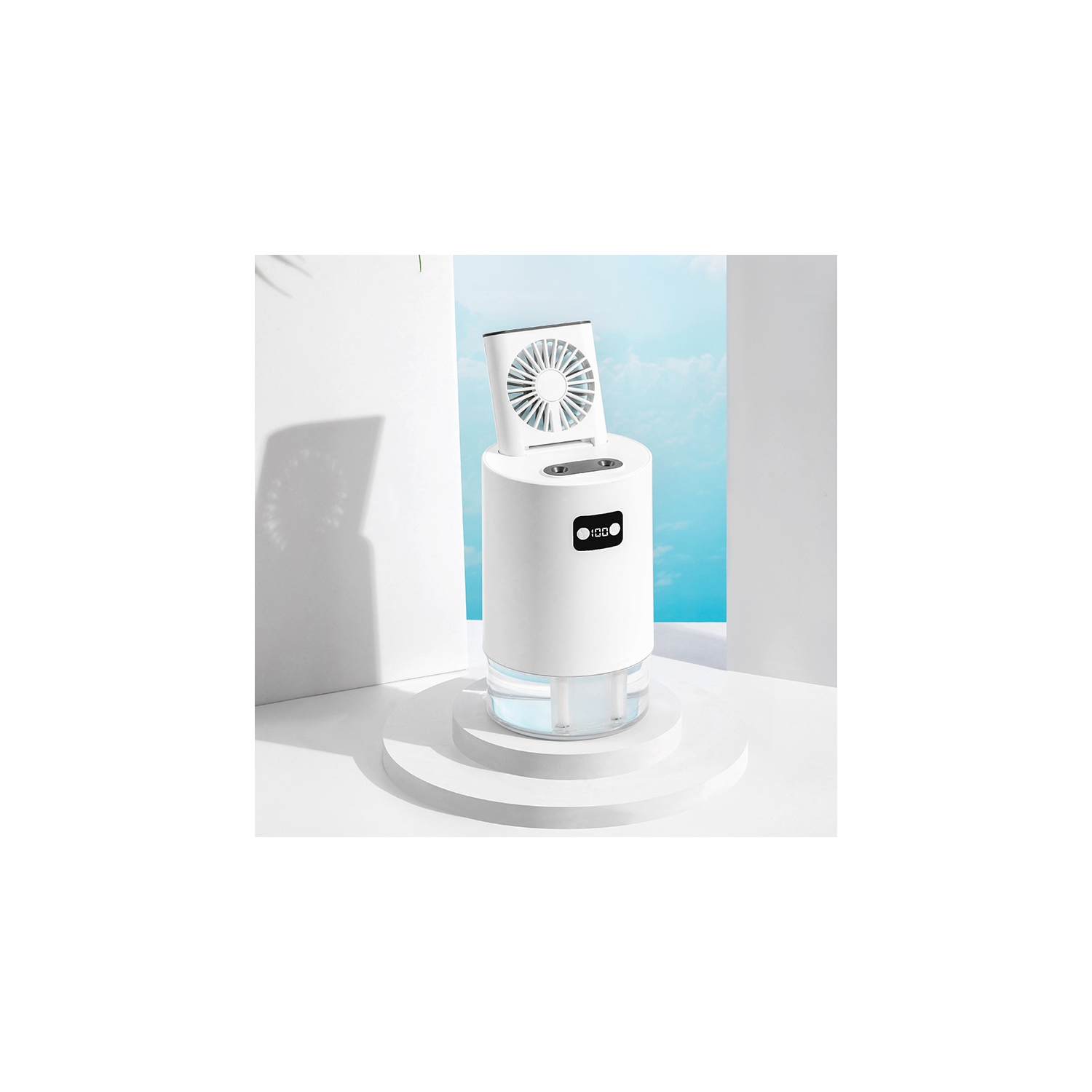 1L large water tank + double nozzles | Silent and energy-saving Suitable for home and office Lifting circulation humidifier Desktop spray fan Water