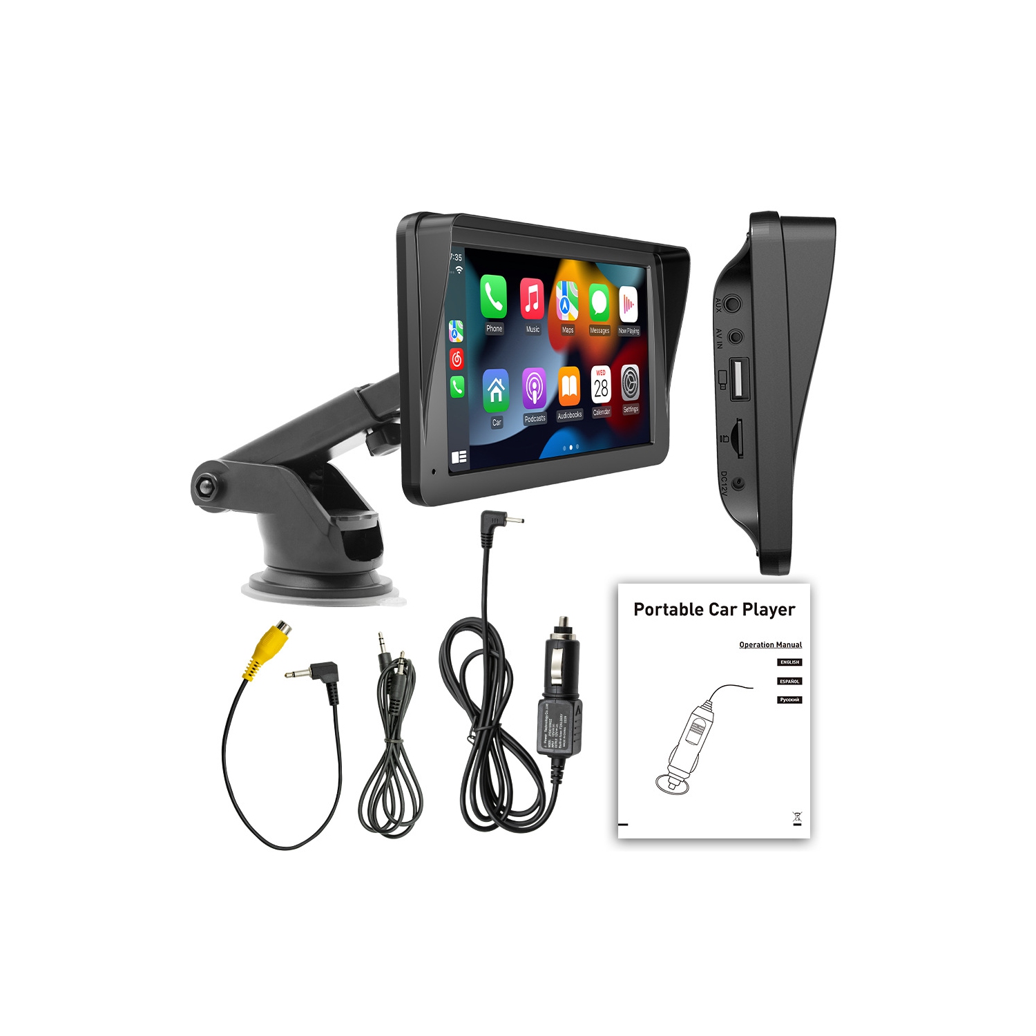 7&nbsp;po CarPlay Portable Car Bluetooth MP5 HD Vue arrière PND Navigation voiture HD Portable à écran tactile Récepteur audio pour l'auto,