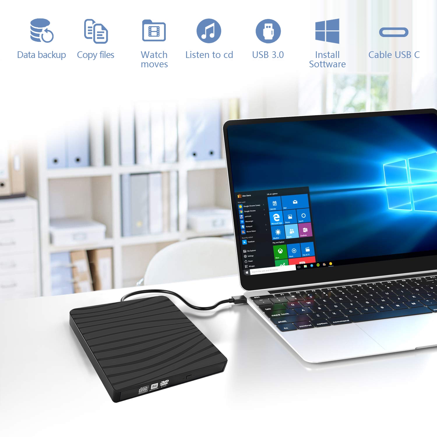 USB3.0 external DVD burner laptop computer CD external typec desktop optical drive, high performance reading/playing/burning DVD/CD/VCD full range of