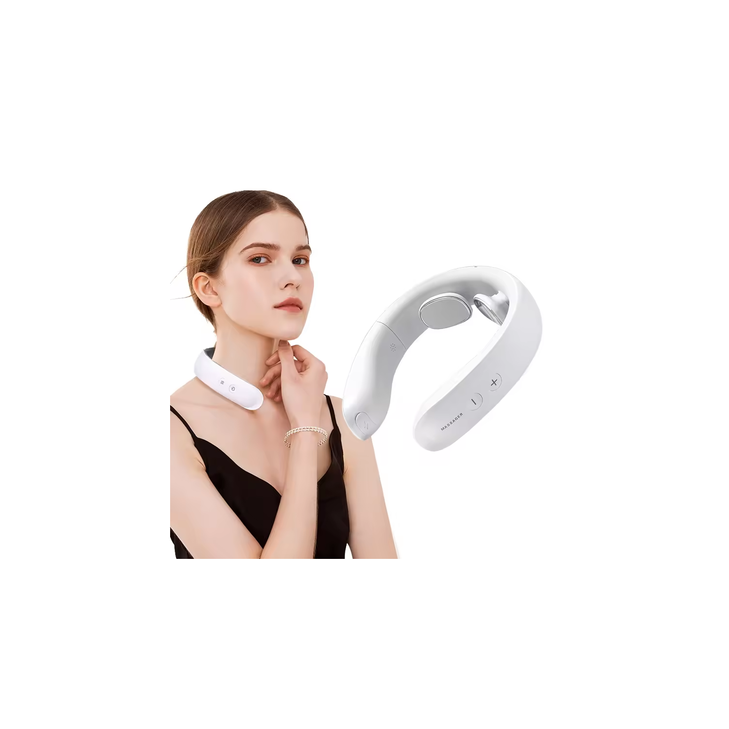 Cervical Massager Neck Multifunctional Spine Neck and Shoulder Hot Compress Physiotherapy Cervical Massager - White - K602 - English manual/English