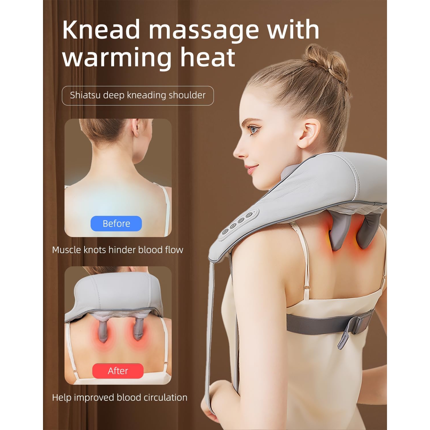 Trapezius Hot Compress Massager Shoulder and Neck Massage Electric Kneading Back Massage - Beige Gray Edge [Infrared Hot Compress + Three Modes +