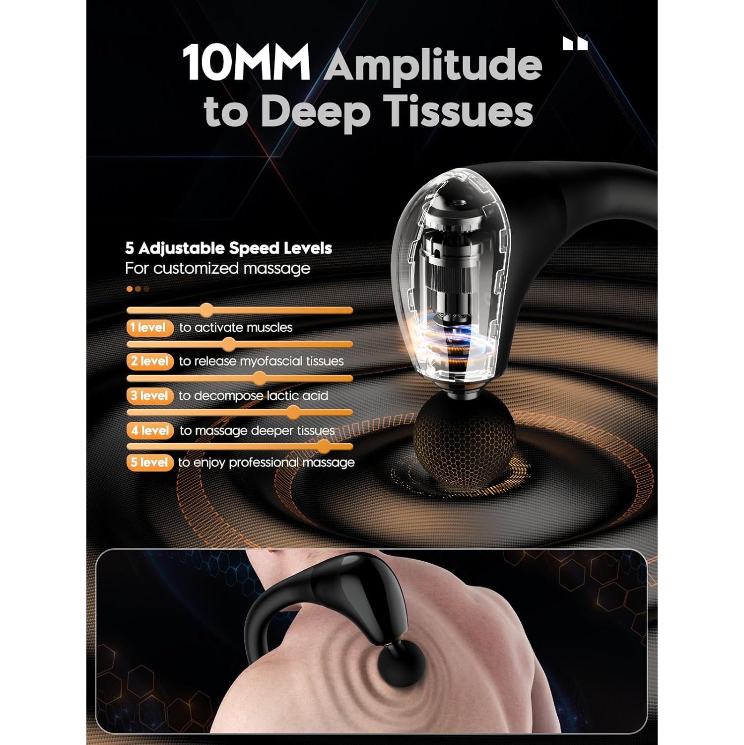 Massage Gun with Upgraded Extended Handle, Massage Gun Back Massager, Muscle/Neck/Shoulder/Waist/Leg Massager Portable Pain Relief, 4 Massage Heads