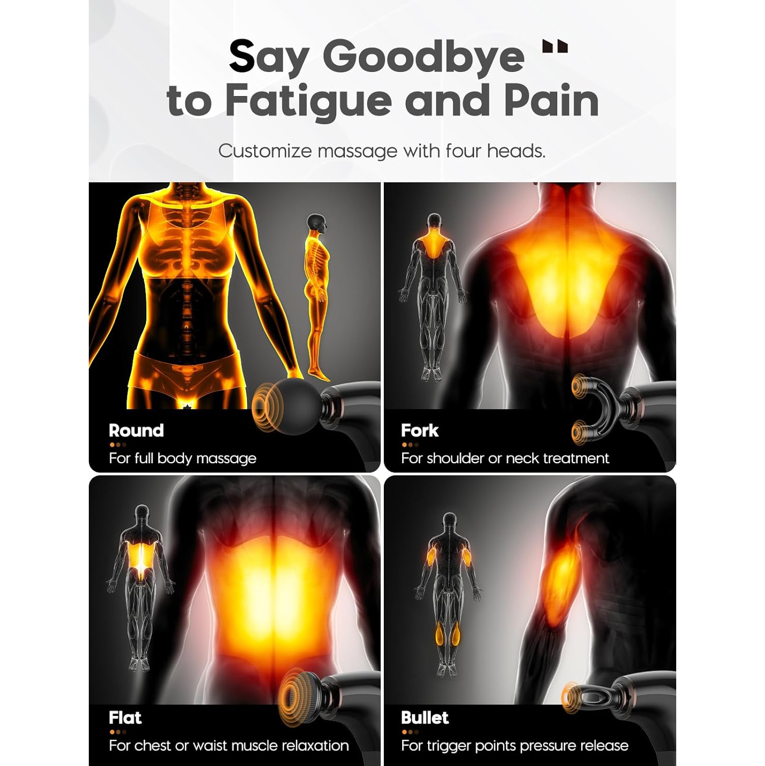 Massage Gun with Upgraded Extended Handle, Massage Gun Back Massager, Muscle/Neck/Shoulder/Waist/Leg Massager Portable Pain Relief, 4 Massage Heads