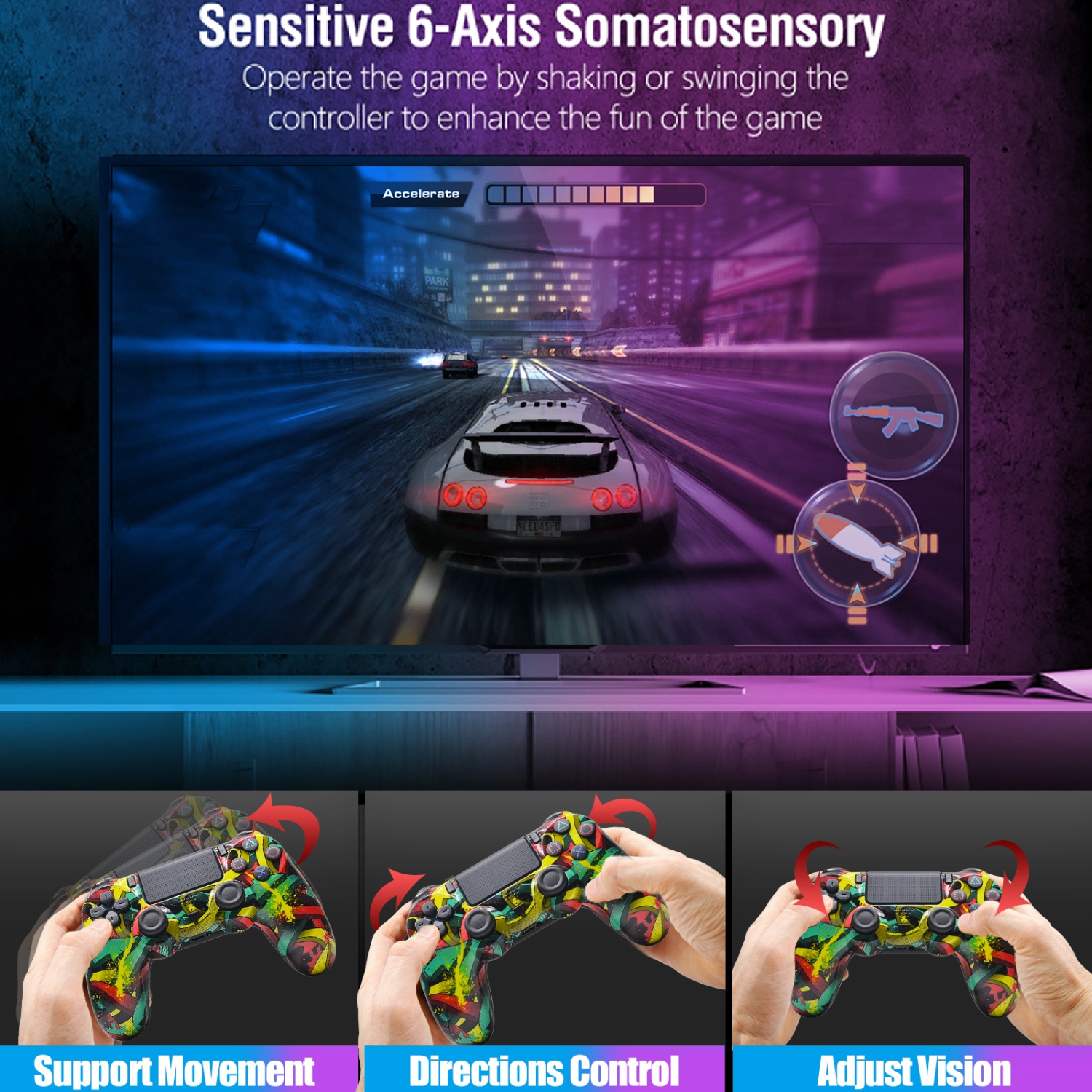 New P4 wireless game controller compatible with P4/pro/slim/PC touchpad water transfer printing - Red Web Spider