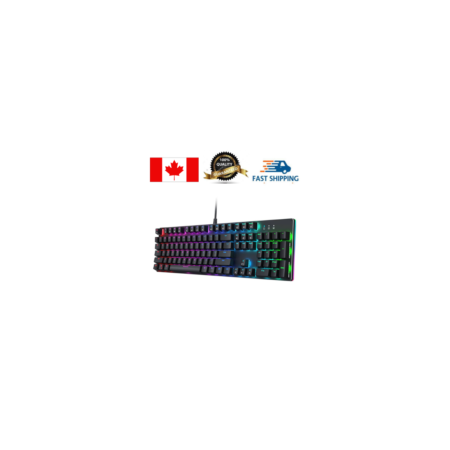 Aukey KM-G12 Wired Mechanical Gaming Keyboard, RGB Backlight, Blue Switches,104-Key Anti-Ghosting, Surround Lighting, Steel Body_Black