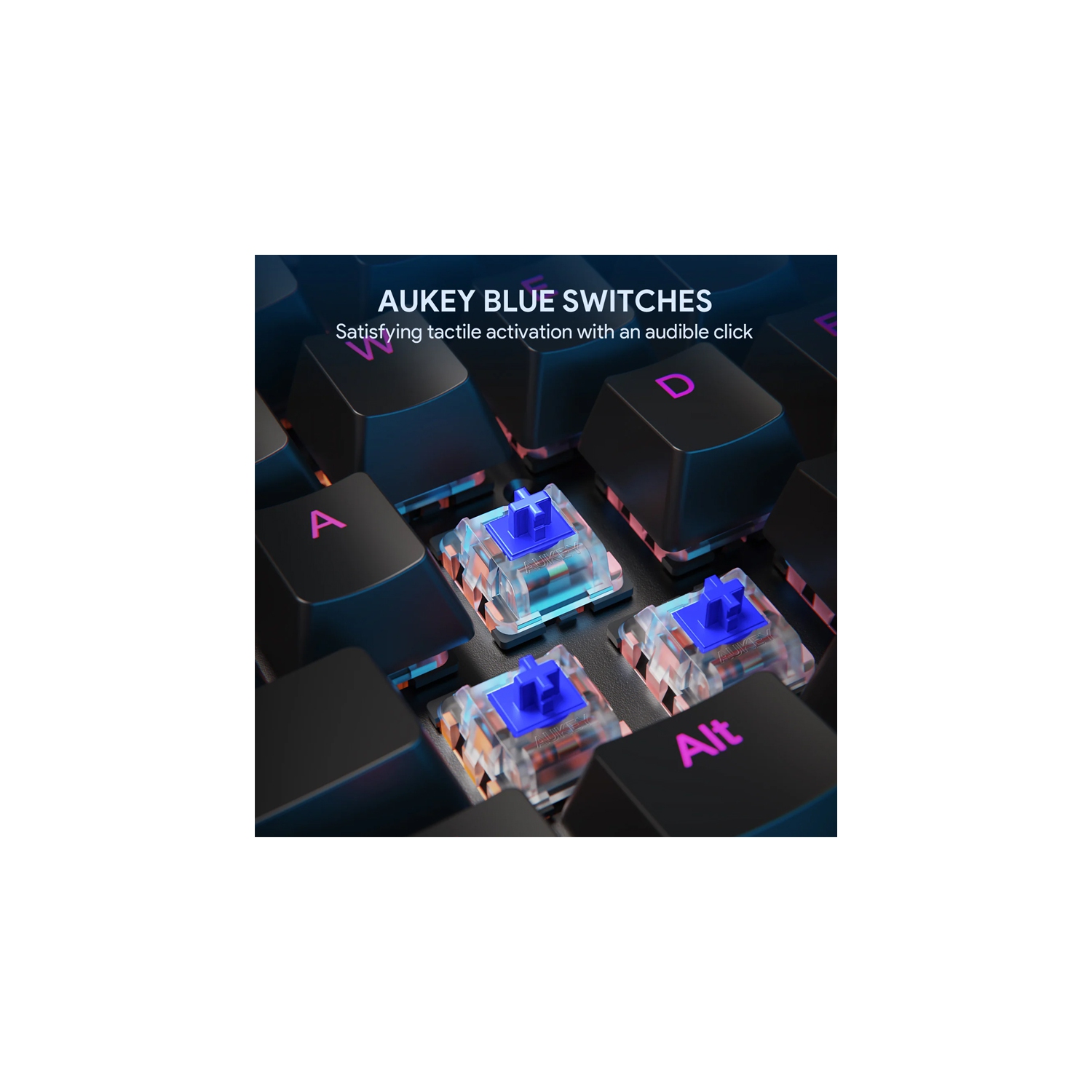 Aukey KM-G12 Wired Mechanical Gaming Keyboard, RGB Backlight, Blue Switches,104-Key Anti-Ghosting, Surround Lighting, Steel Body_Black