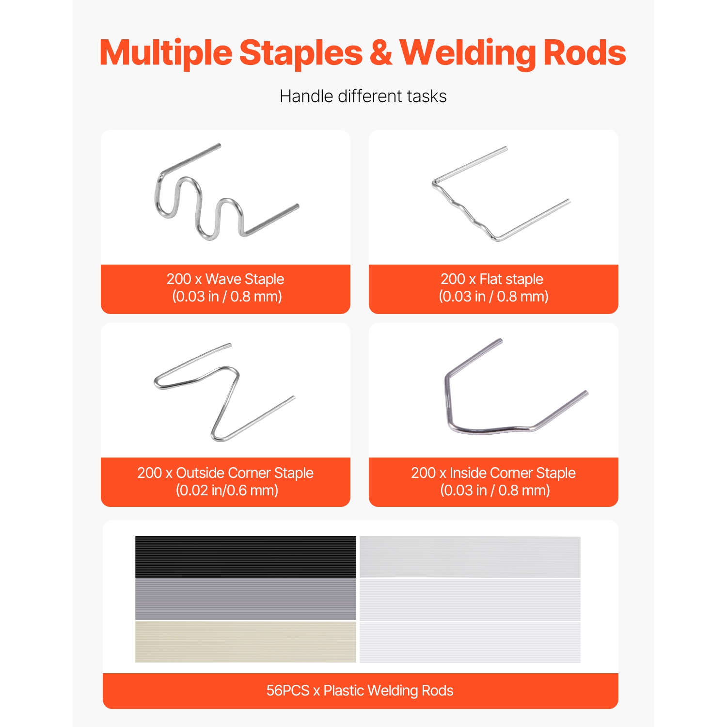 VEVOR 220W Plastic Welding Kit, with 800PCS Hot Staples & 56PCS Welding Rods, Professional Hot Staple Welding Gun with LED Light, Carrying Case for