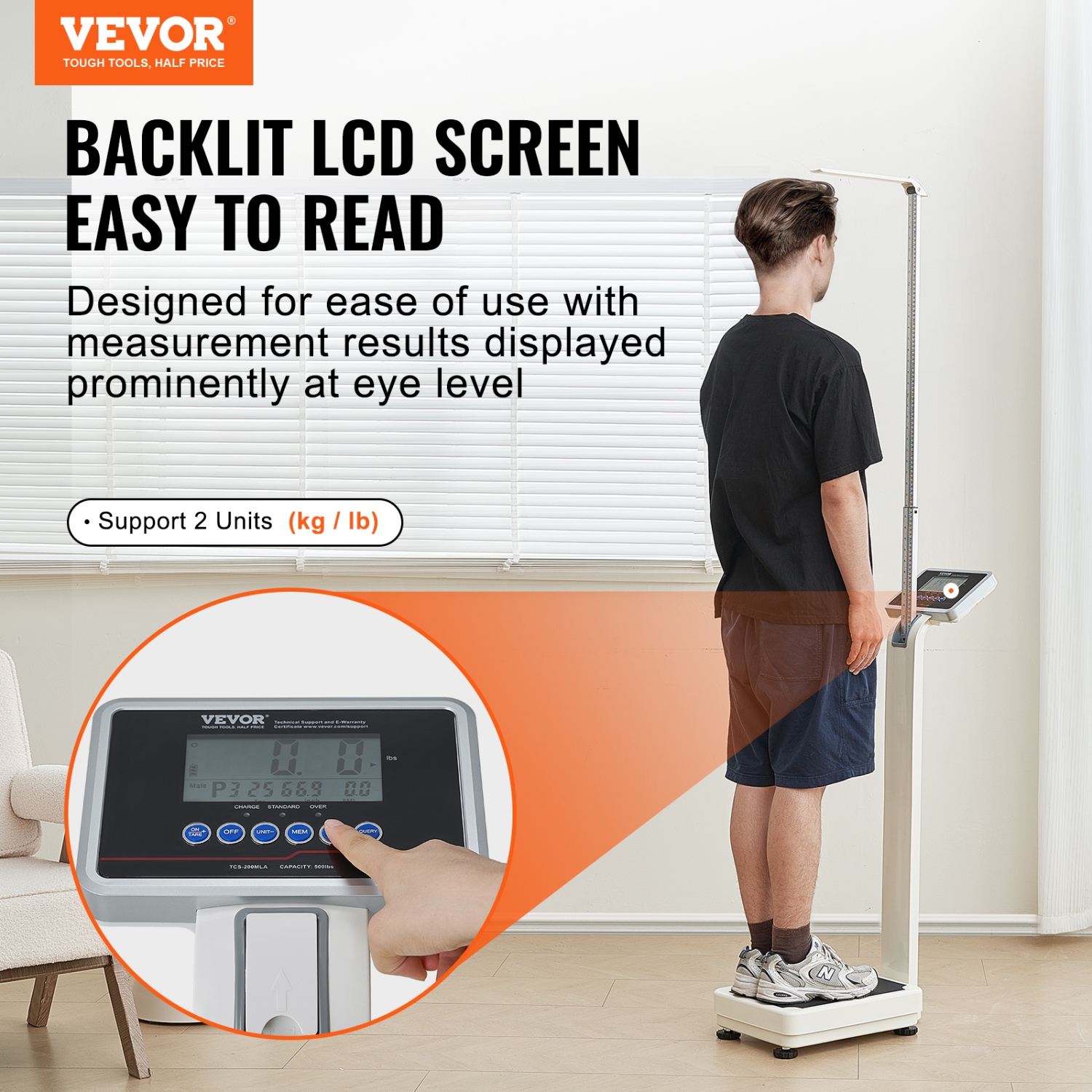 VEVOR 500lbs Capacity Medical Digital Scale, Professional Physician Scale for Weight Height, Multi-Function Scale with Built-in Height Rod, 2