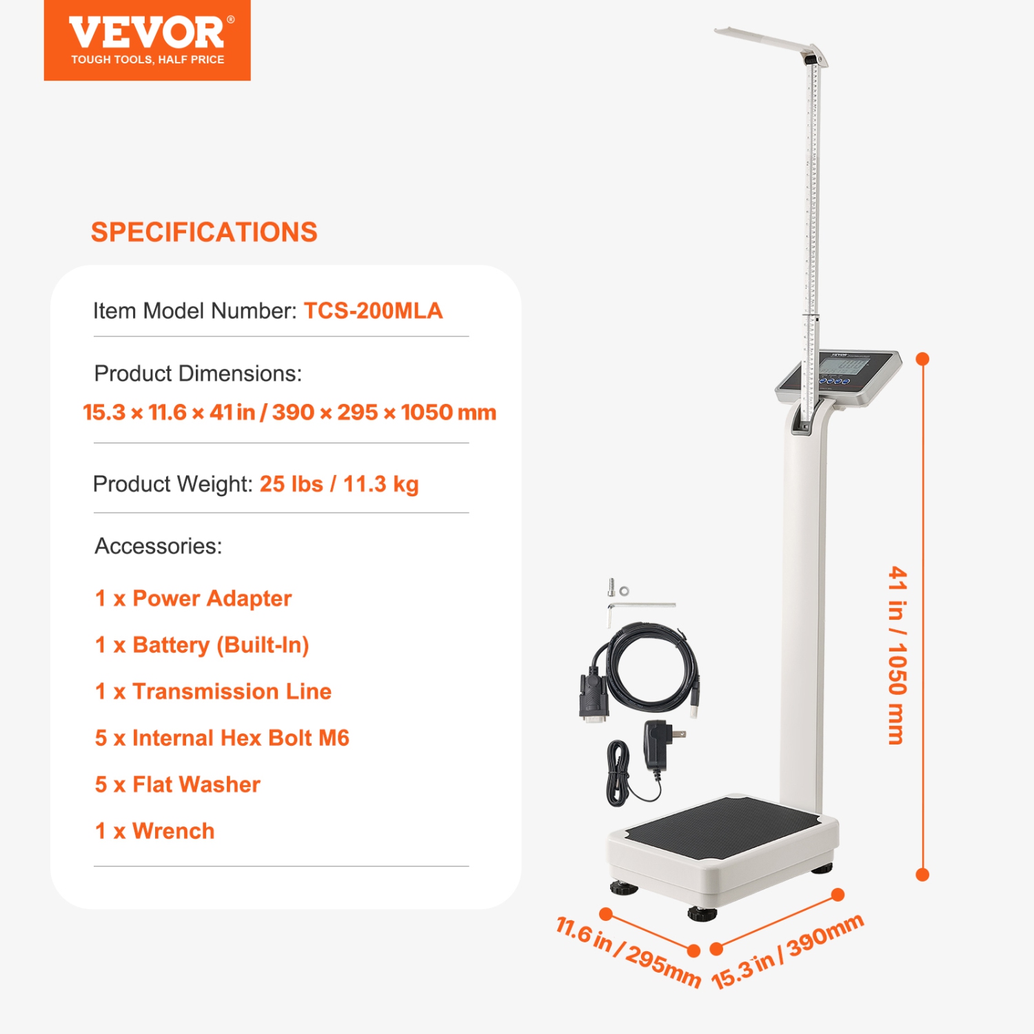 VEVOR 500lbs Capacity Medical Digital Scale, Professional Physician Scale for Weight Height, Multi-Function Scale with Built-in Height Rod, 2
