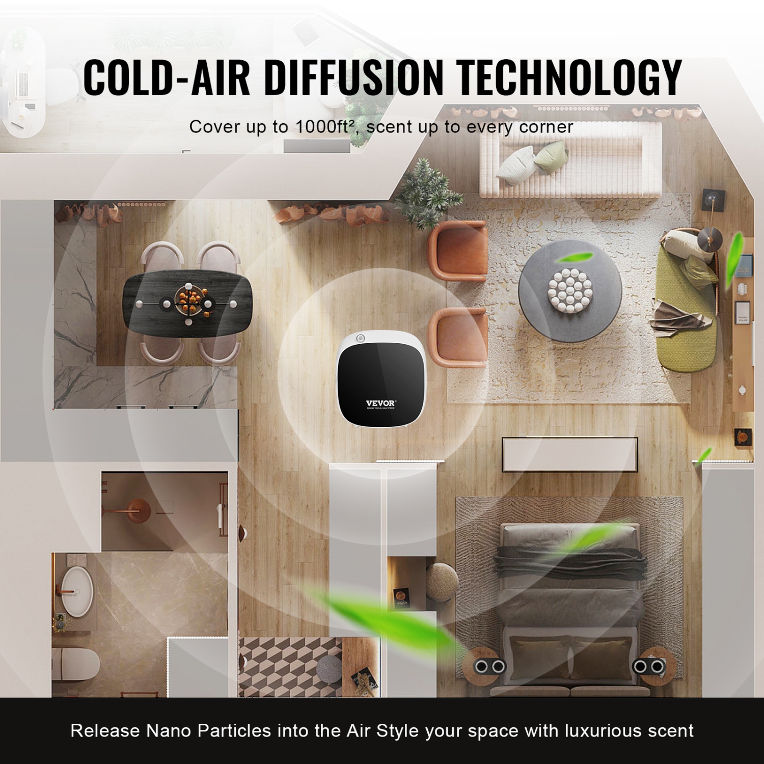 VEVOR 100ml Scent Air Machine, Bluetooth Smart Essential Oil Diffuser, 1000sq. ft Waterless Diffuser with Cold Air Technology, Aromatherapy Diffuser