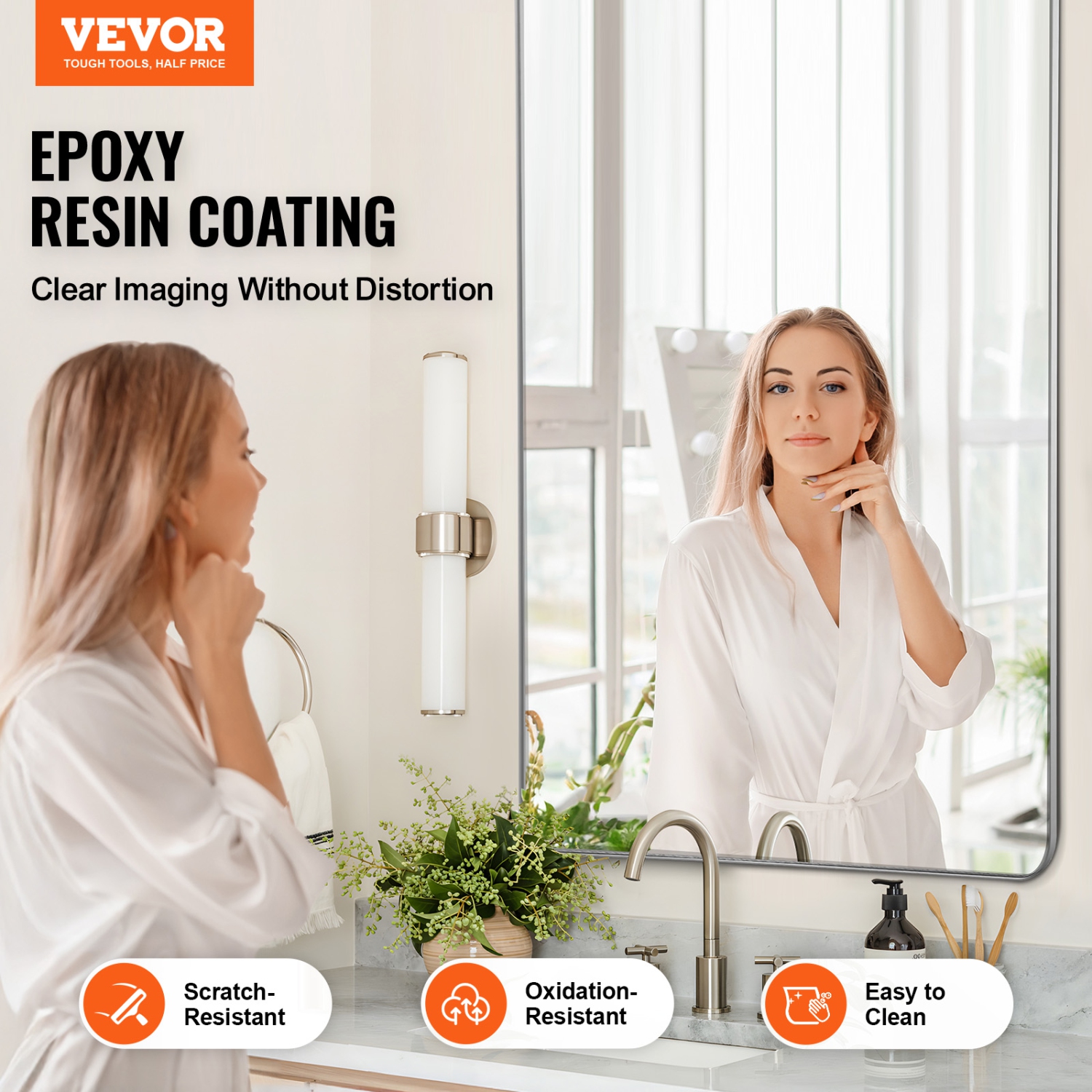 VEVOR 32"x72" Wall Mounted Makeup Mirror, 0.15" Thick, with Aluminium Alloy Frame & Explosion-Proof Film, Scratch-Resistant Mirror with Z-Shaped