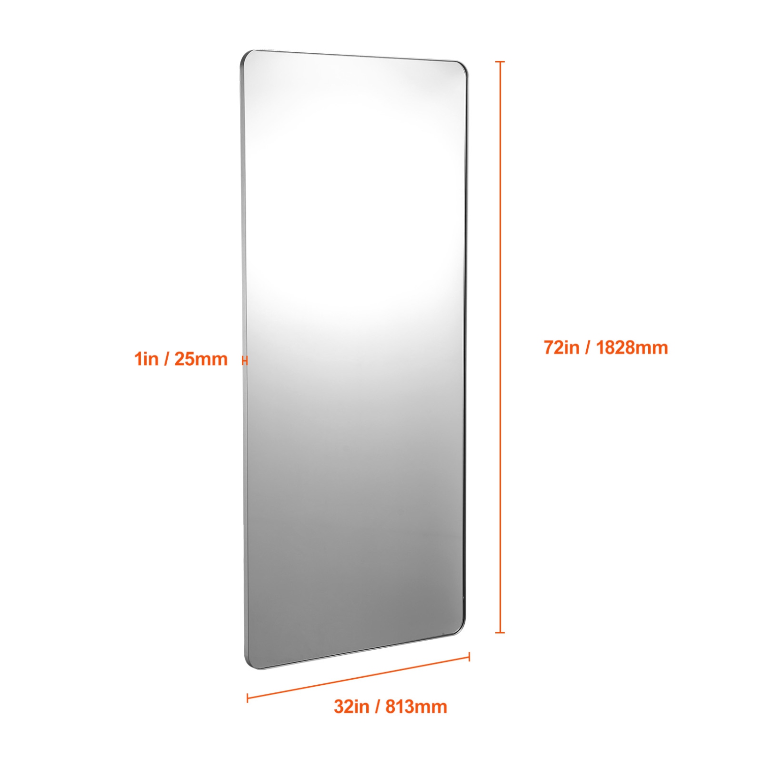 VEVOR 32"x72" Wall Mounted Makeup Mirror, 0.15" Thick, with Aluminium Alloy Frame & Explosion-Proof Film, Scratch-Resistant Mirror with Z-Shaped